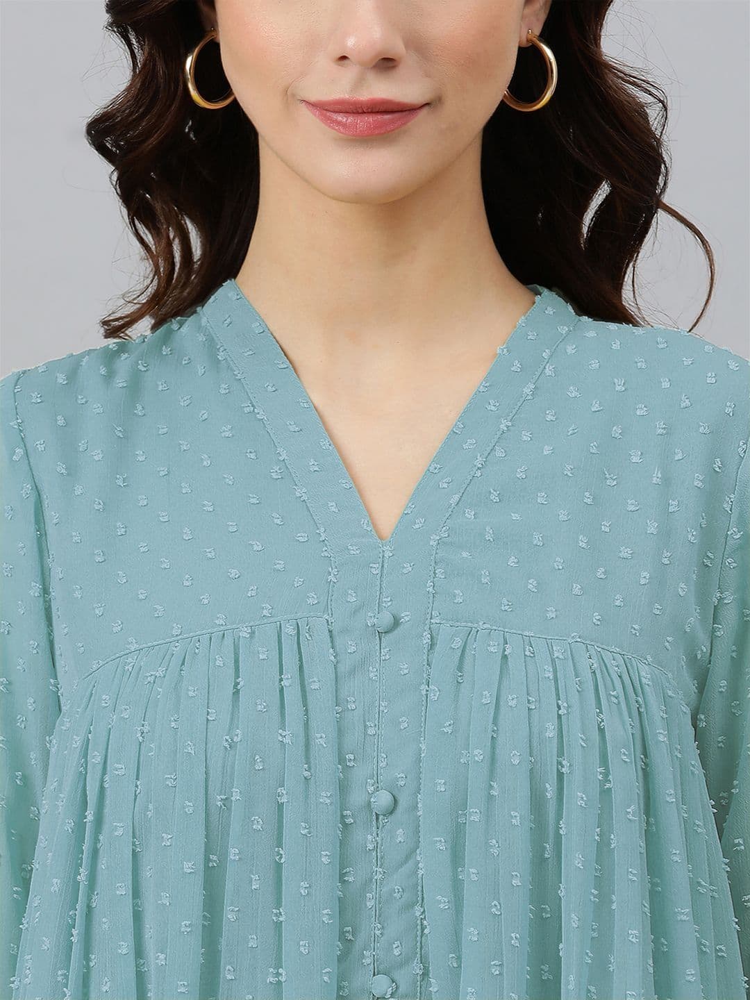 Janasya Women Blue Dobby Chiffon Self Design Flared Kurta thumbnail 4