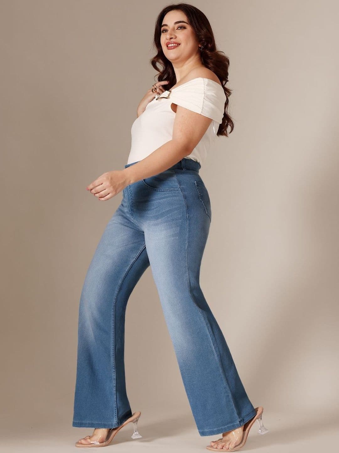 Miss Chase A+ Plus Size Women Wide-Leg Mid Rise Regular Length Blast Effect Denim Jeans thumbnail 4