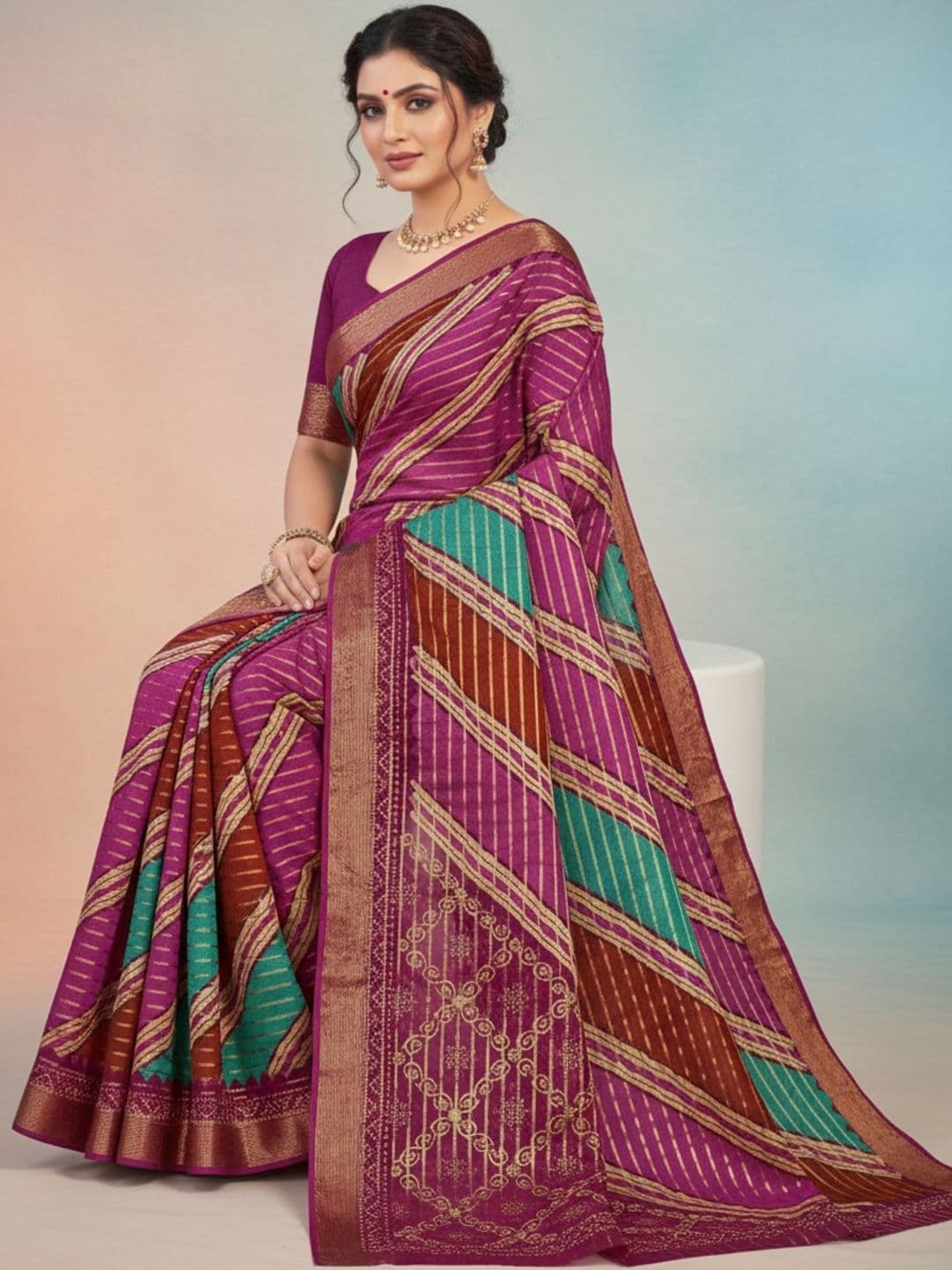HERE&NOW X Minu Fashions Woven Design Zari Pure Cotton Block Print Saree thumbnail 4