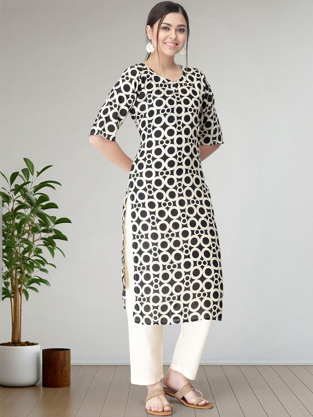 Sangria Printed Round Neck Straight Kurta & Trousers thumbnail 5