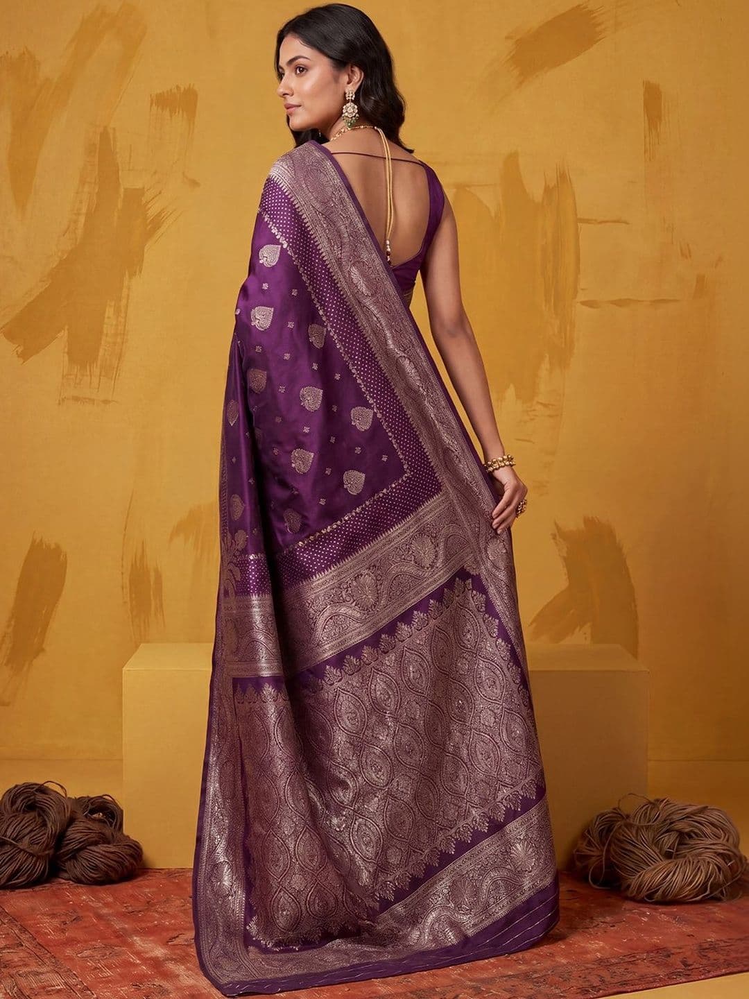 KALINI Purple Ethnic Motifs Zari Heavy Work Banarasi Saree Unstiched Blouse thumbnail 4