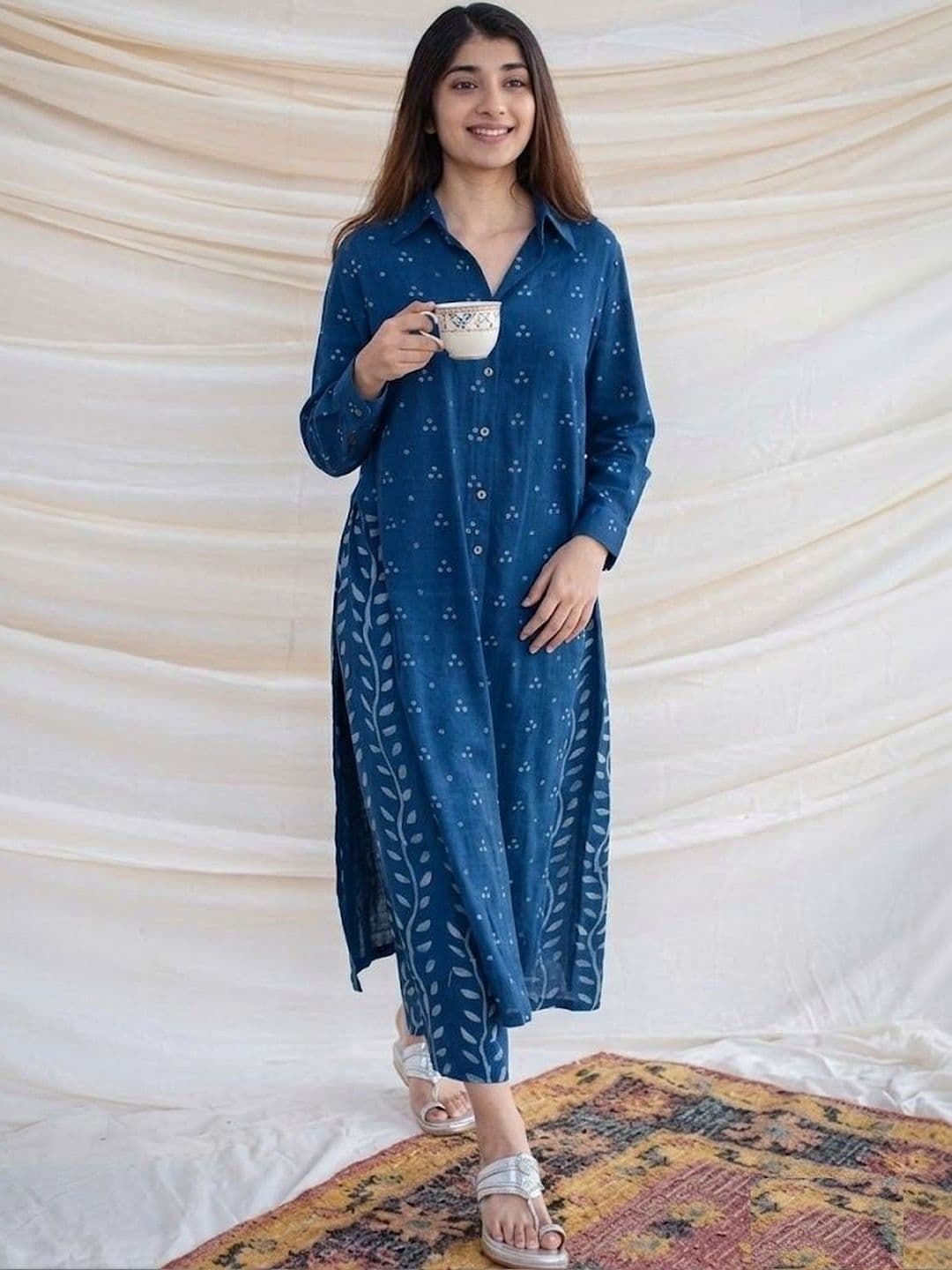 MILAAV Women Ethnic Motifs Printed Regular Pure Cotton Kurta with Trousers thumbnail 5