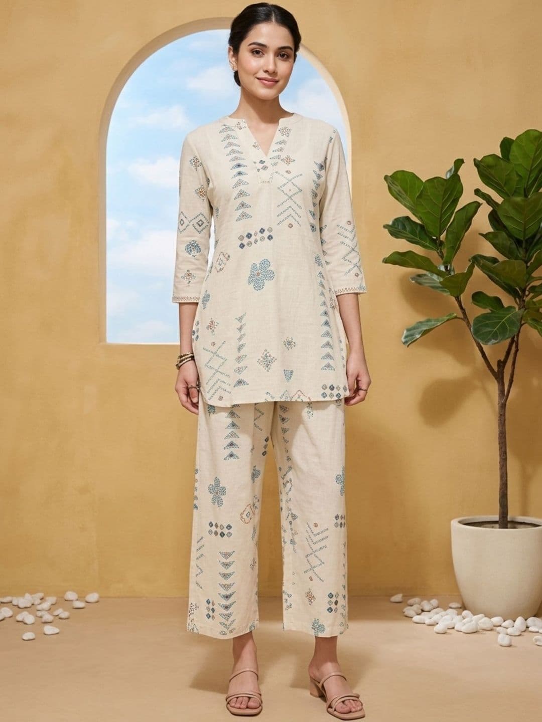 Sangria Cotton Printed Tunic with Palazzos thumbnail 4