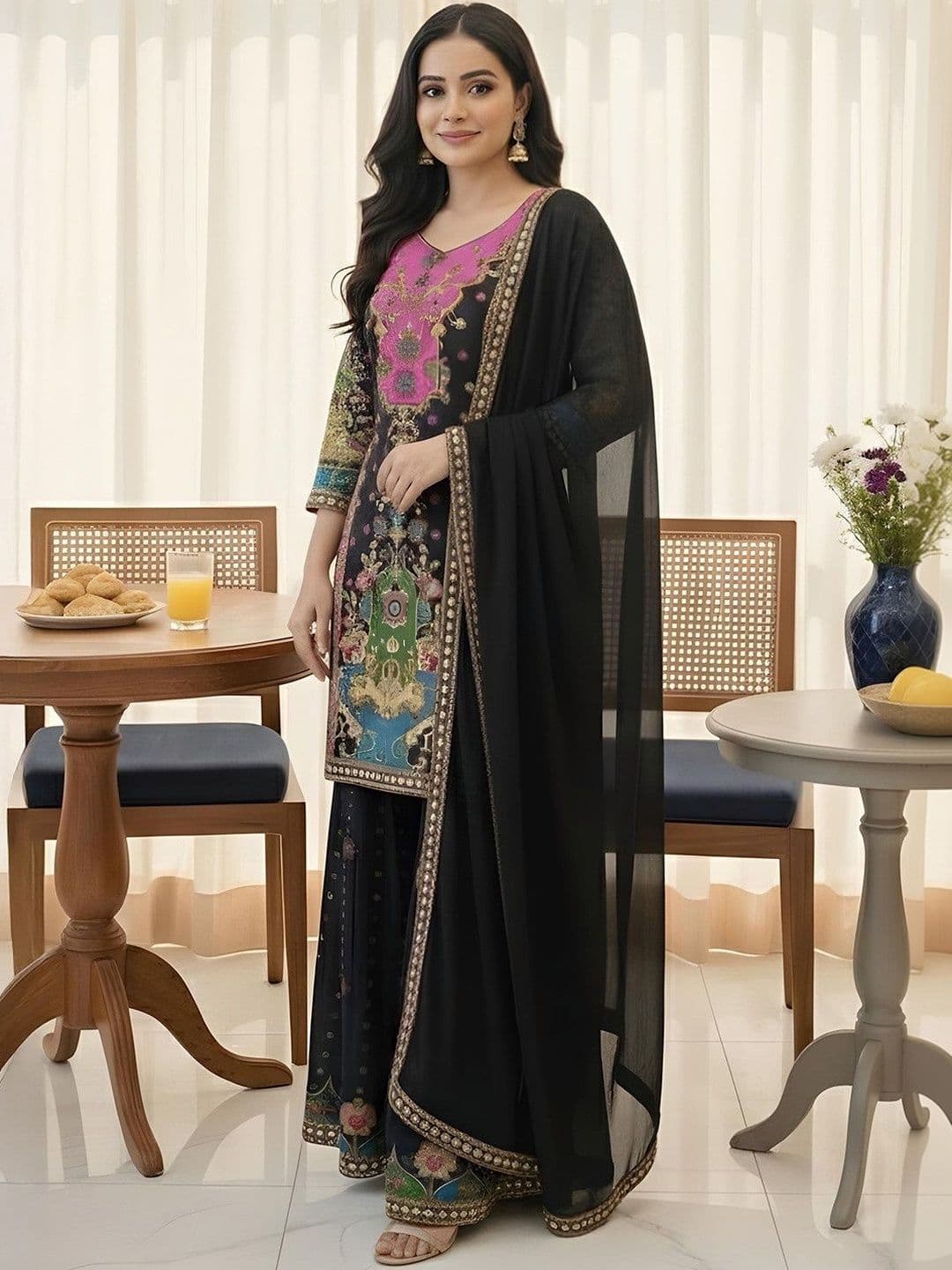 kiyooclothing Women Ethnic Motifs Printed Regular Mirror Work Kurta with Sharara & With Dupatta thumbnail 2