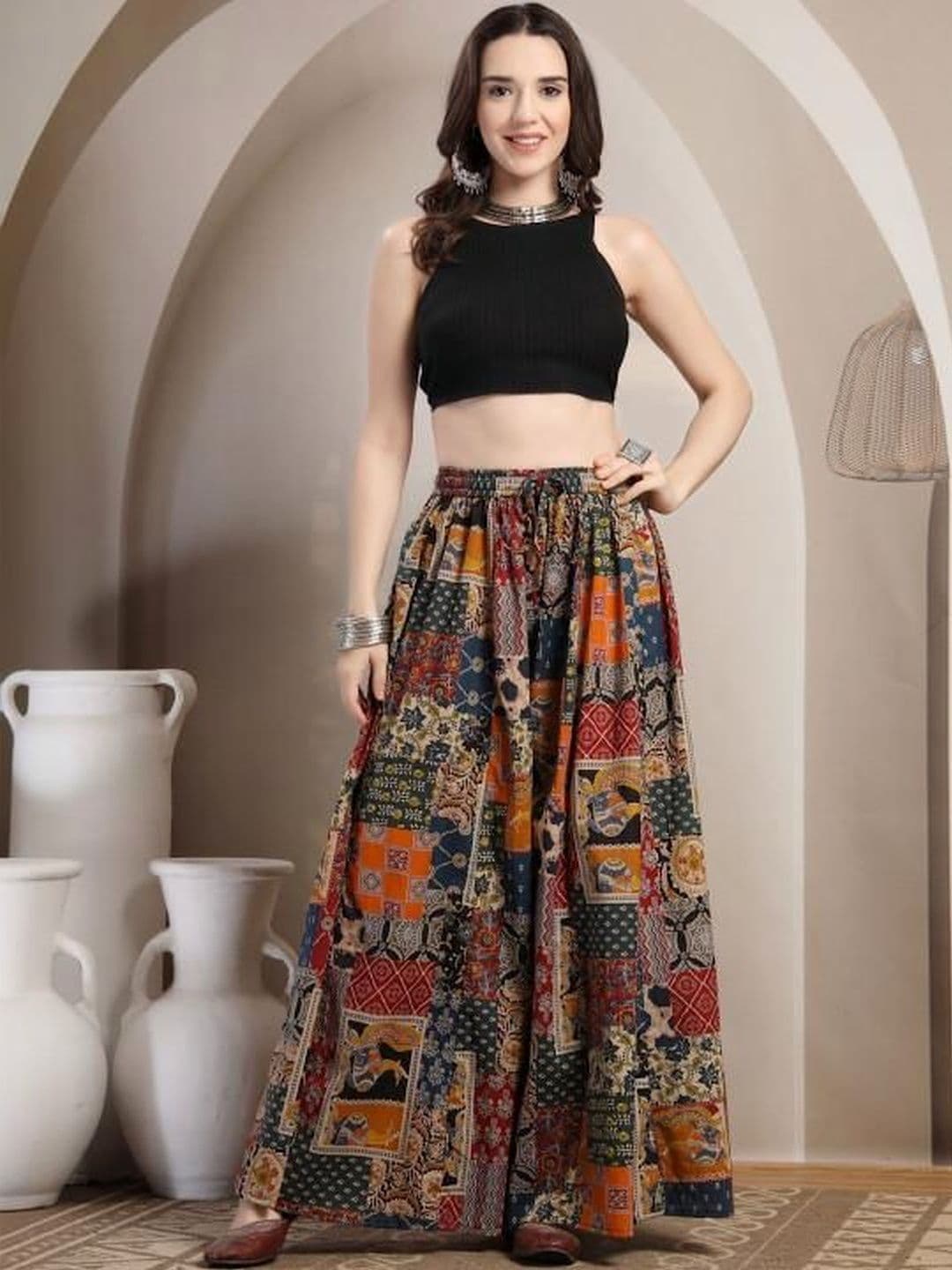 Fabinn Women Ethnic Motifs Printed Knitted Chiffon Blend Ethnic Palazzos thumbnail 6