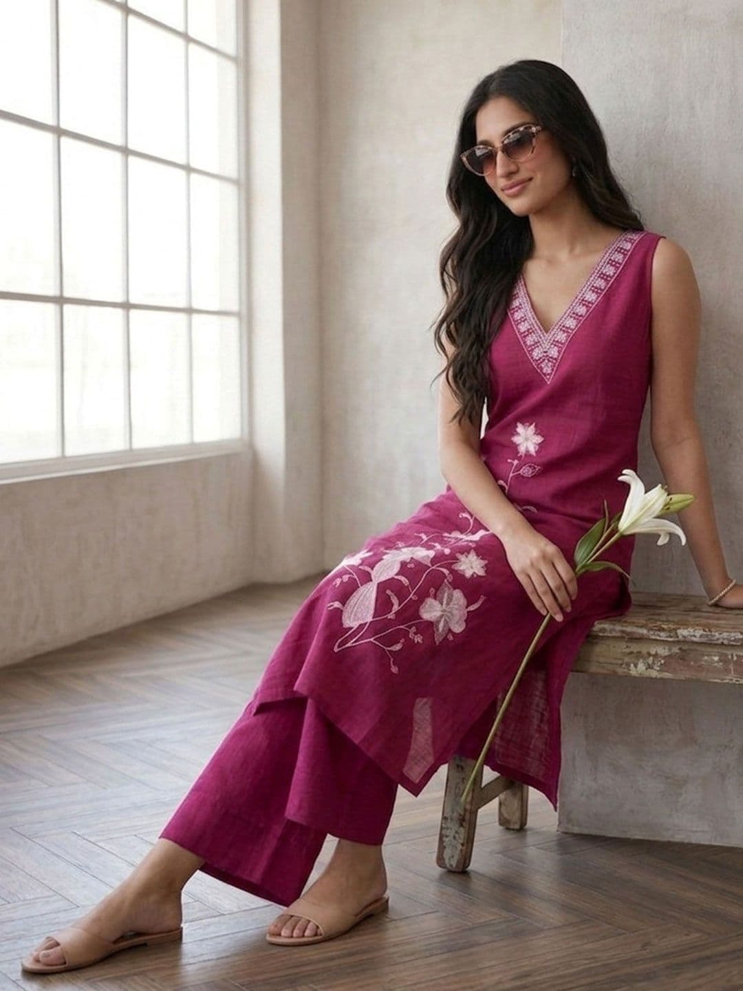 FULPARI Ethnic Motifs Embroidered Regular Thread Work Kurta With Palazzos thumbnail 4
