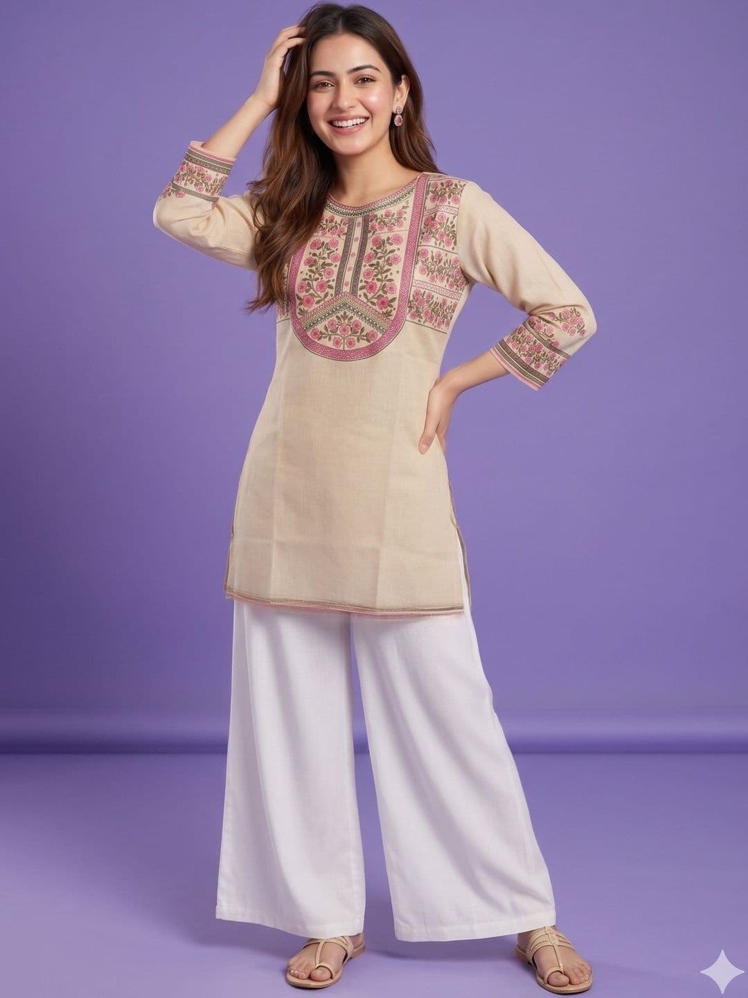 Span Women Floral Printed Thread Work Floral Kurta - view 1