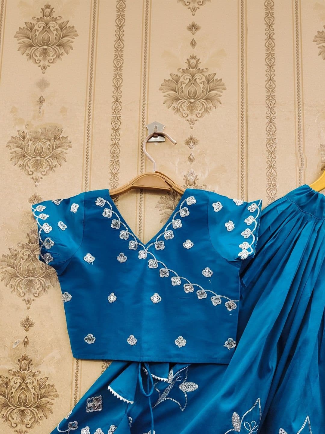 KATRODIYA ENTERPRISE Girls Embellished Thread Work Semi-Stitched Lehenga & Blouse With Dupatta thumbnail 3