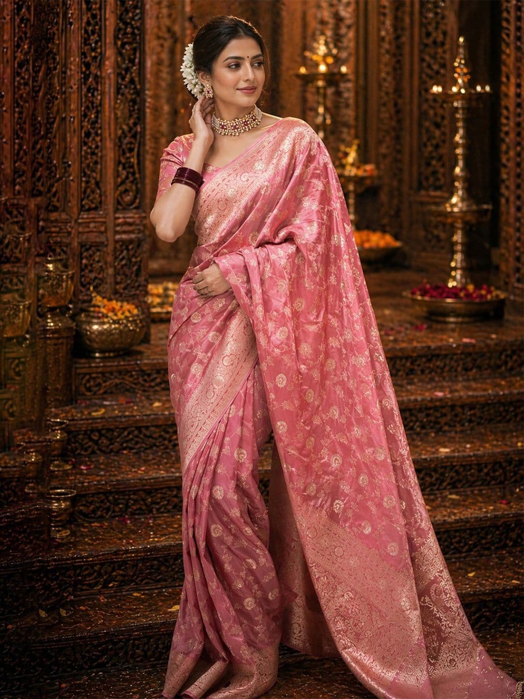 ANIRAV Ethnic Motifs Zari Silk Blend Heavy Work Banarasi Saree - view 1