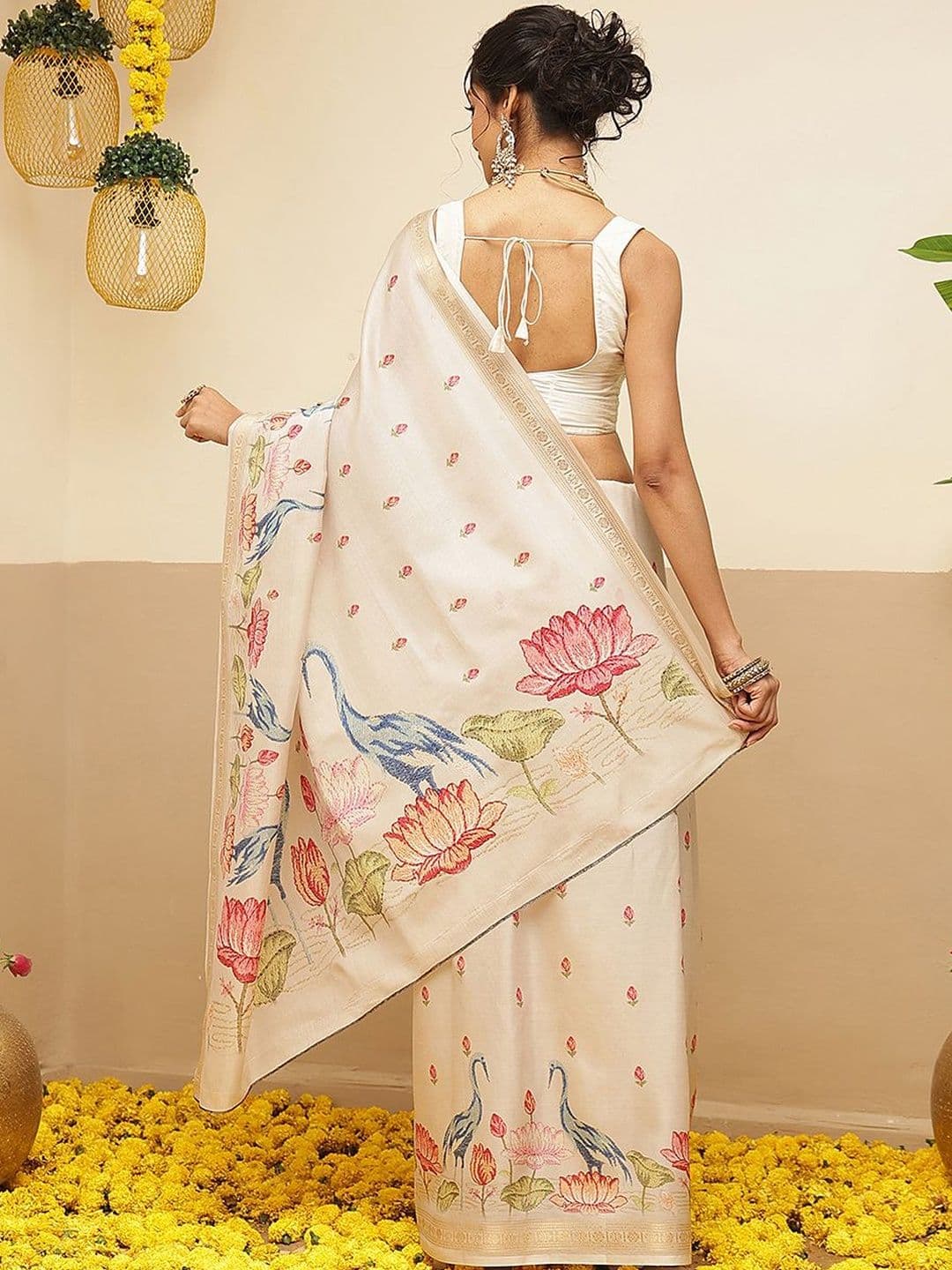 Silk Land Ethnic Motifs Embroidered Art Silk Designer Mysore Silk Saree thumbnail 4