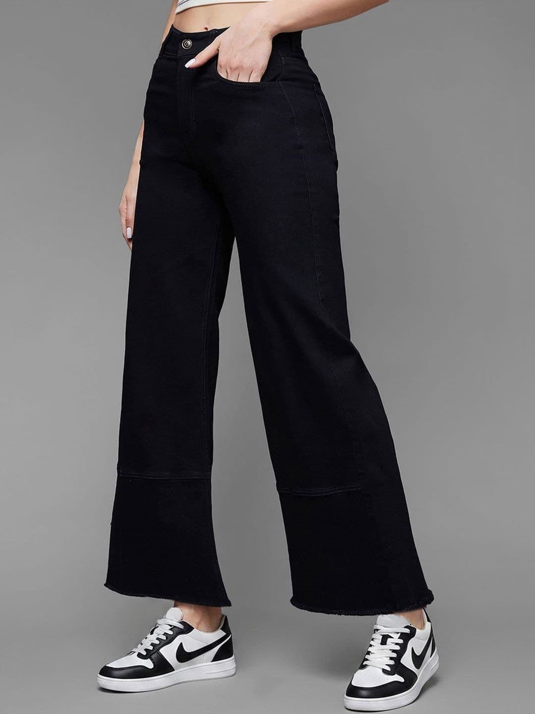Mast & Harbour Women Wide Leg High Rise Clean Look Regular-Length Stretchable Denim Jeans thumbnail 2