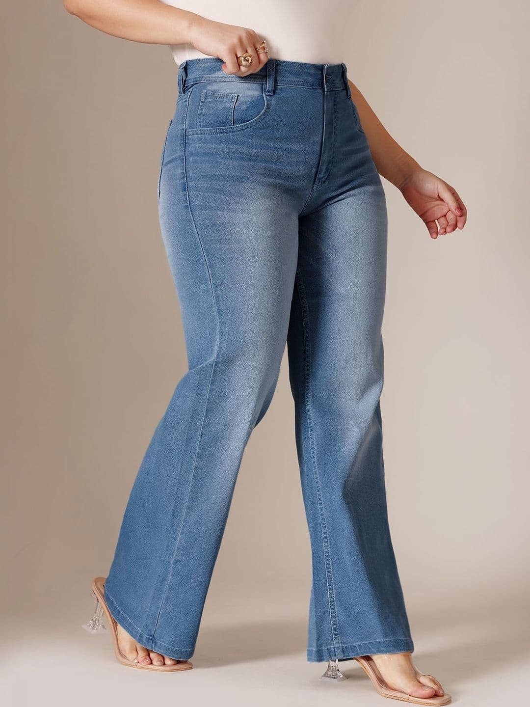 Miss Chase A+ Plus Size Women Wide-Leg Mid Rise Regular Length Blast Effect Denim Jeans thumbnail 2