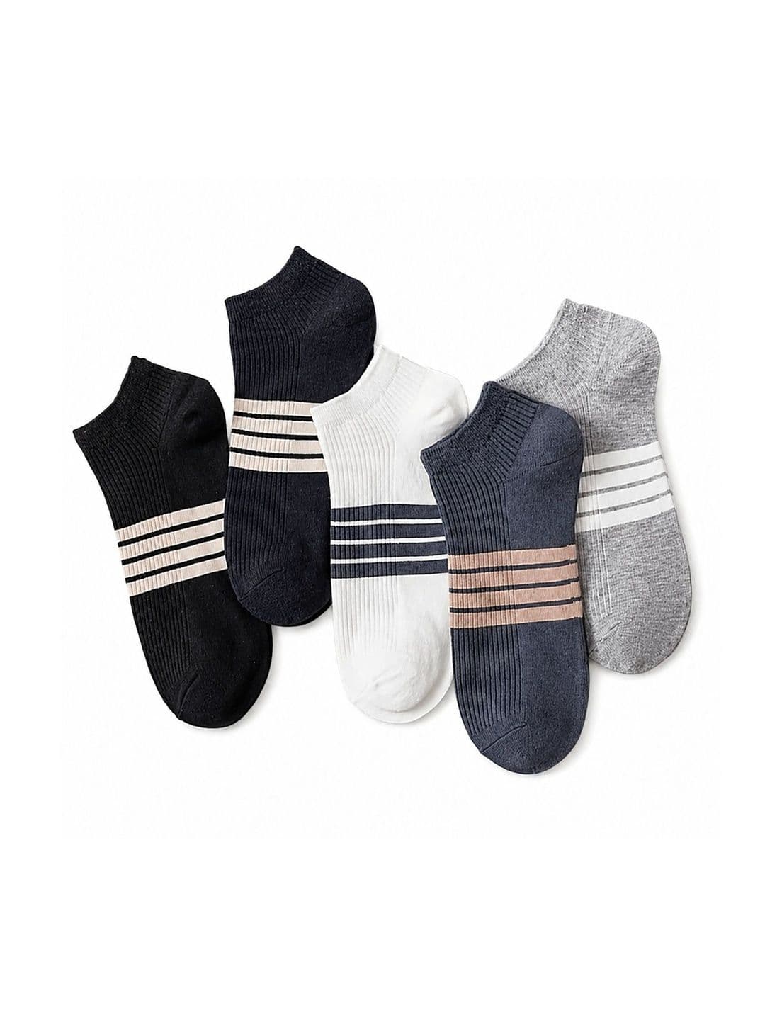 BEAR&BEYOND Men Pack of 5 Cotton Striped Shoe Liners Socks - view 1