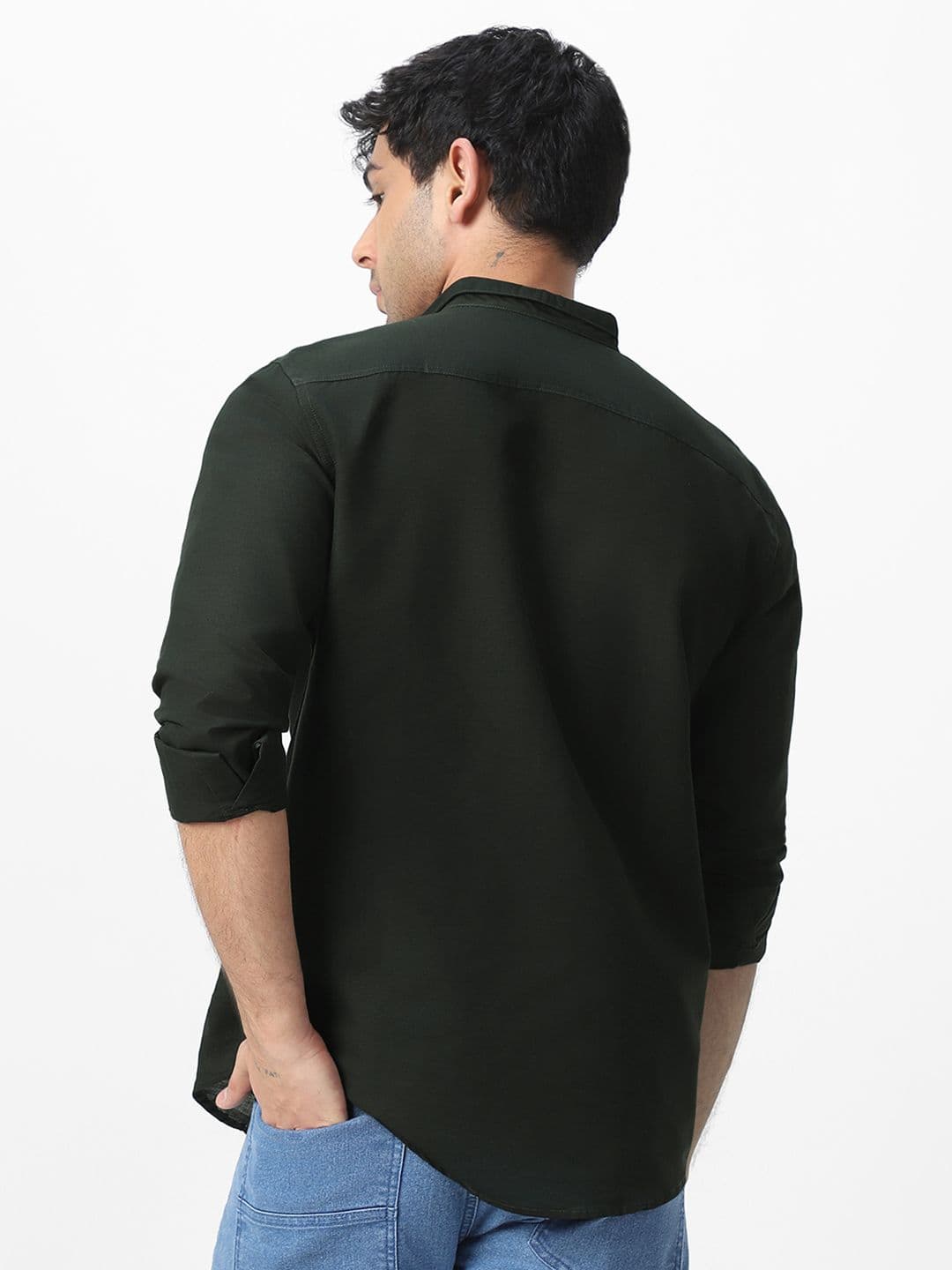 Urbano Fashion Men Club Collar Solid Cotton Casual Shirt thumbnail 3