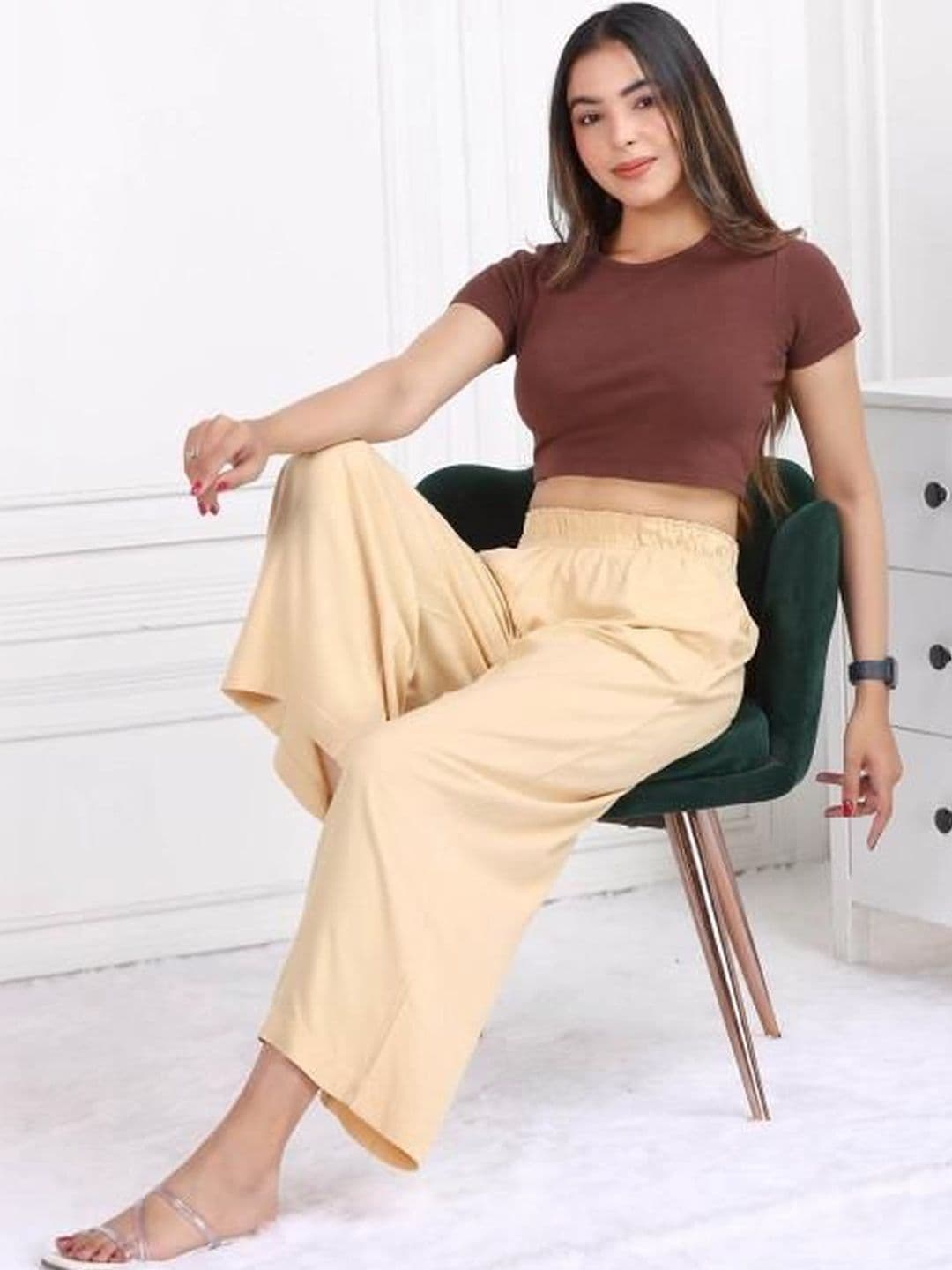 Fabinn Women Knitted Chiffon Blend Palazzos thumbnail 5