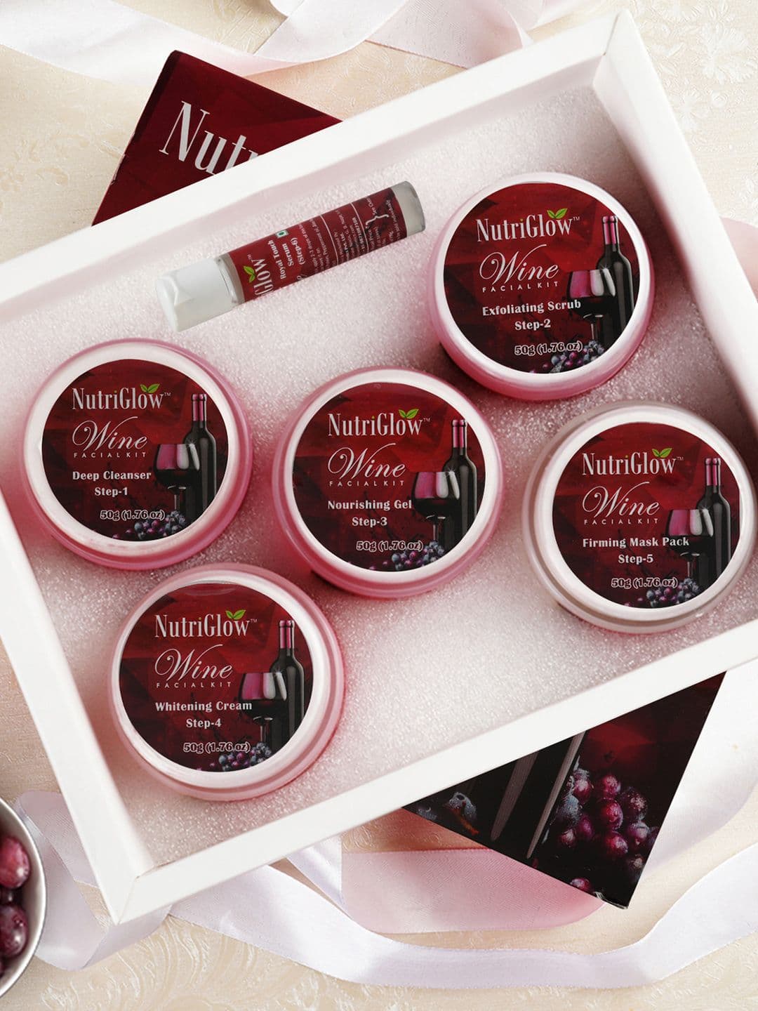 NutriGlow Wine Fruit Facial Kit For Glowing Skin -  Tan Removal  With Face Massager thumbnail 2