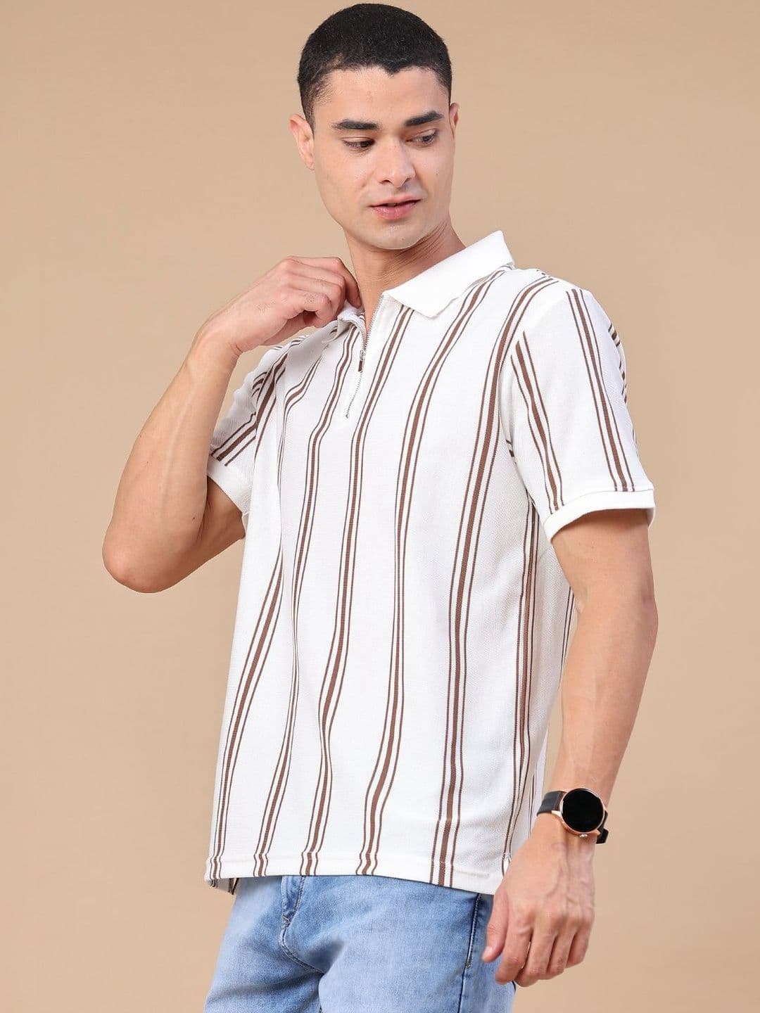 LIMEROAD Men Striped Polo Collar T-shirt thumbnail 5