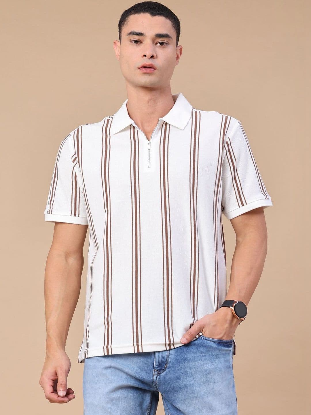 LIMEROAD Men Striped Polo Collar T-shirt - view 1