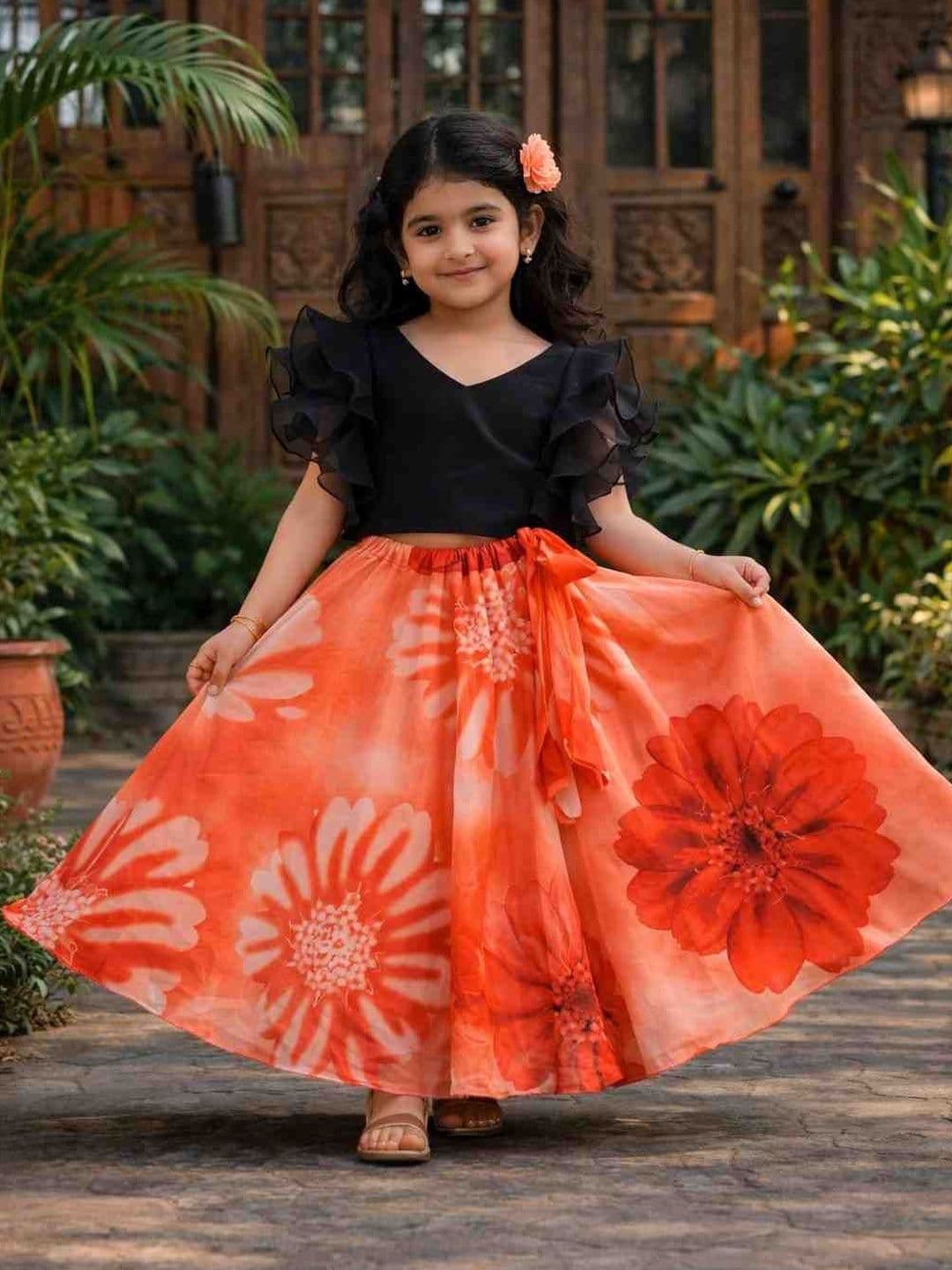 KALINI Girls Tie and Dye Ready to Wear Lehenga & - view 1