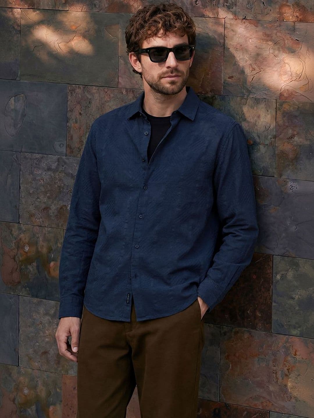 Snitch Navy Blue Jacquard Shirt - view 1