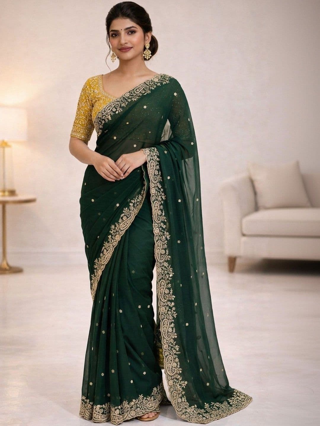 HERE&NOW Ethnic Motifs Embroidered Poly Georgette Heavy Work Banarasi Saree - view 1