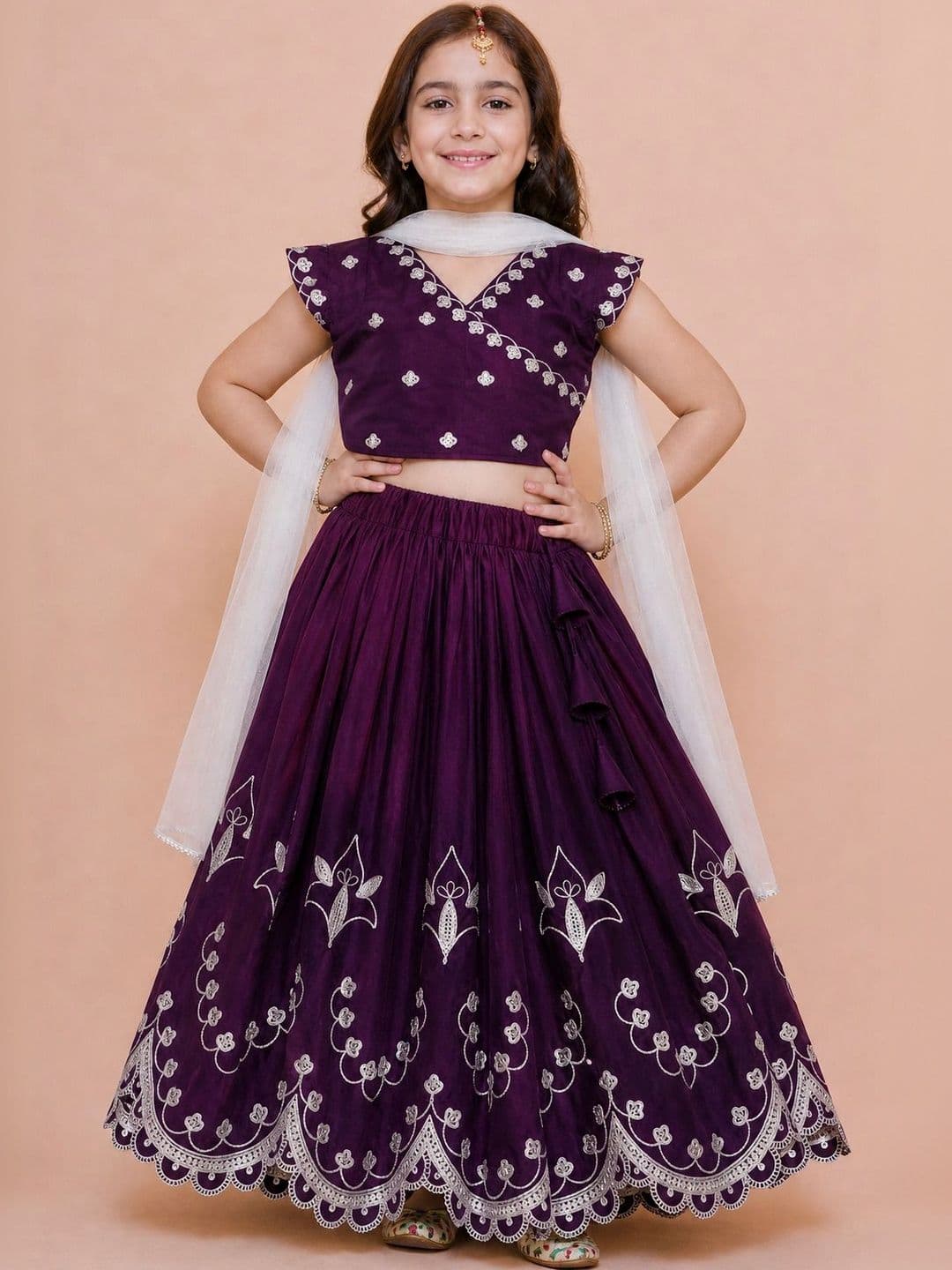KATRODIYA ENTERPRISE Girls Embroidered Thread Work Semi-Stitched Lehenga & Blouse With Dupatta - view 1