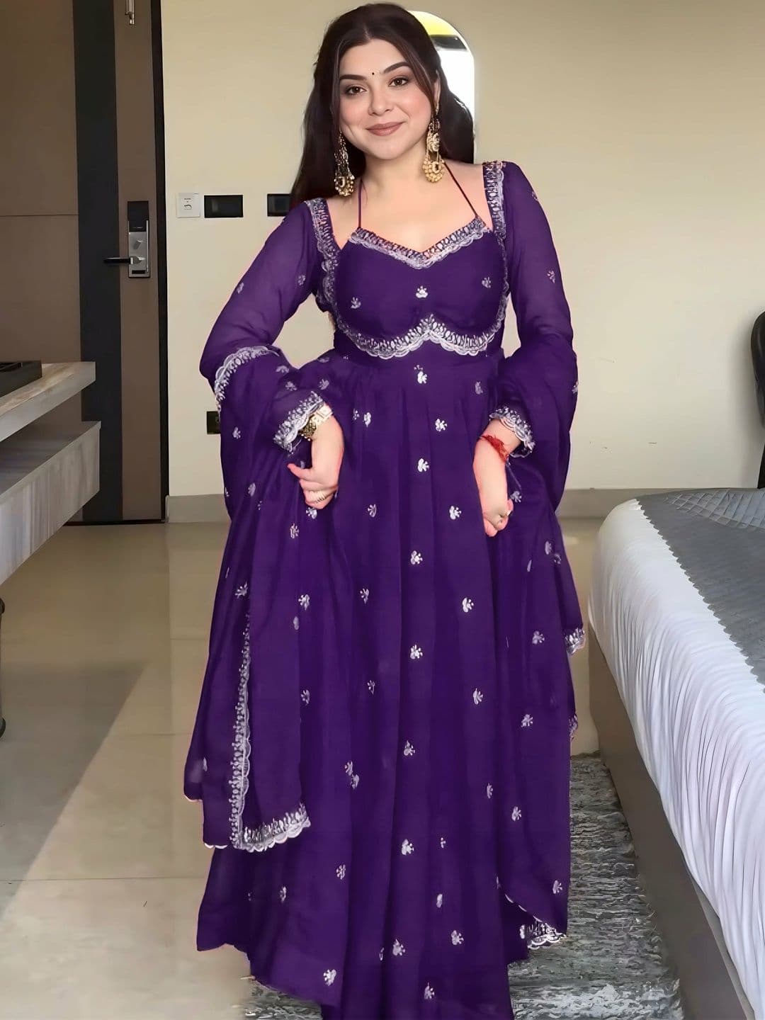 HERE&NOW Women Ethnic Motifs Embroidered Empire Thread Work Kurta with Trousers & With Dupatta - view 1