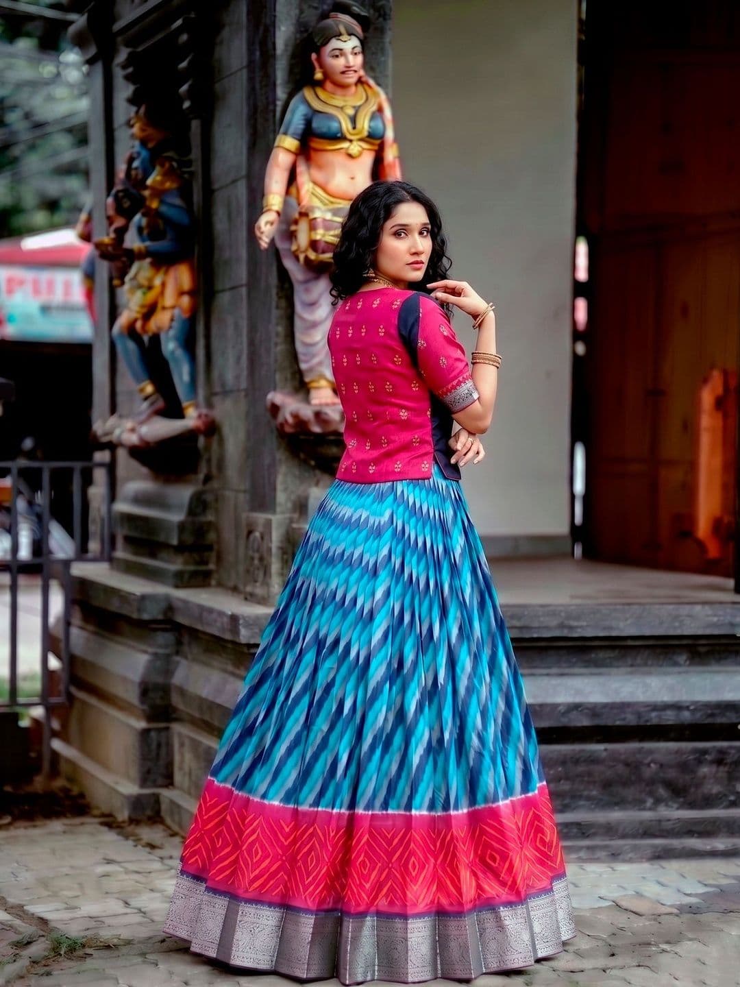 LOOKNBOOK ART Tasar Silk Leheriya Print Lehenga Choli with Rich Zari Weaving Work thumbnail 2