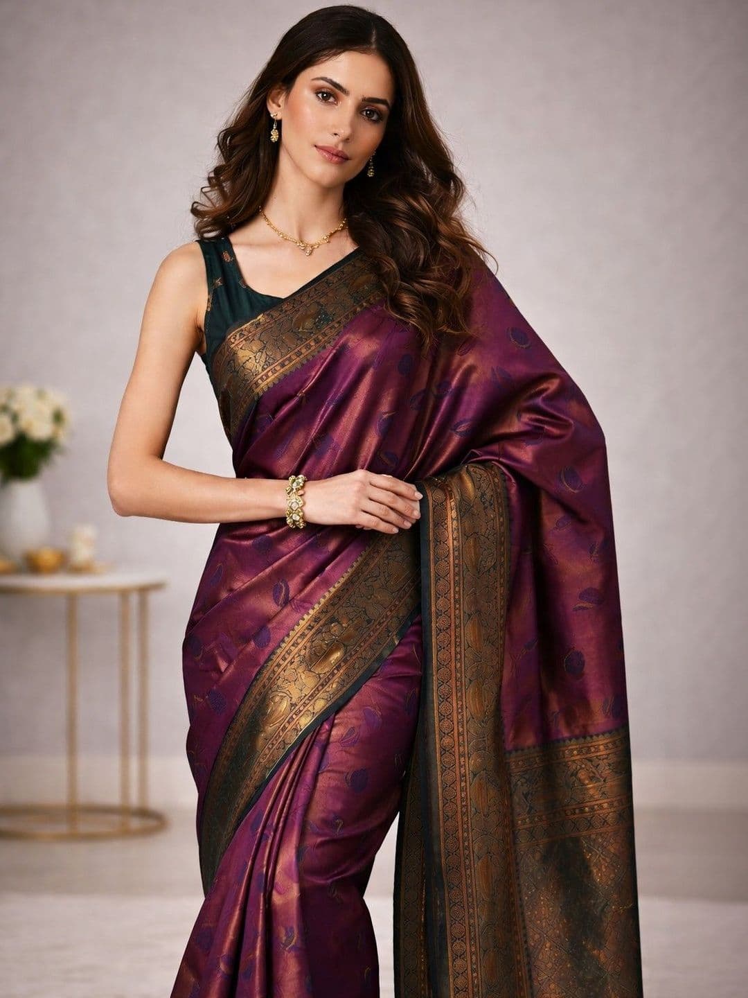 HERE&NOW Ethnic Motifs Zari Silk Blend Handloom Saree thumbnail 6
