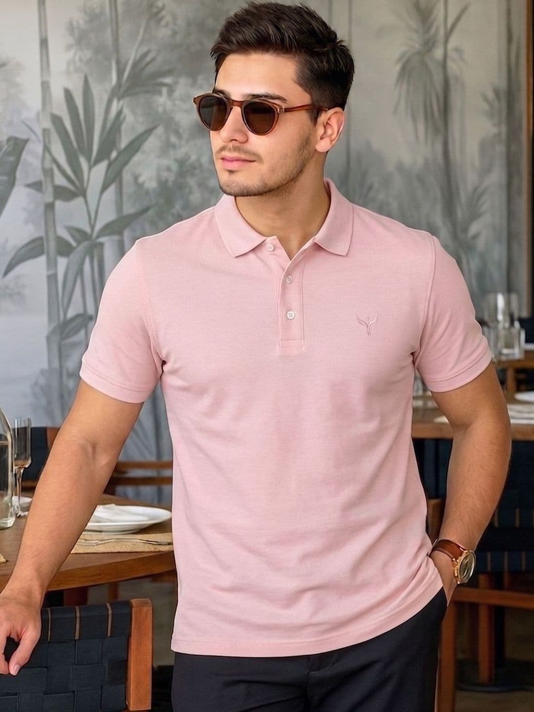 Utopium Men Brand Logo Polo Collar T-shirt thumbnail 5
