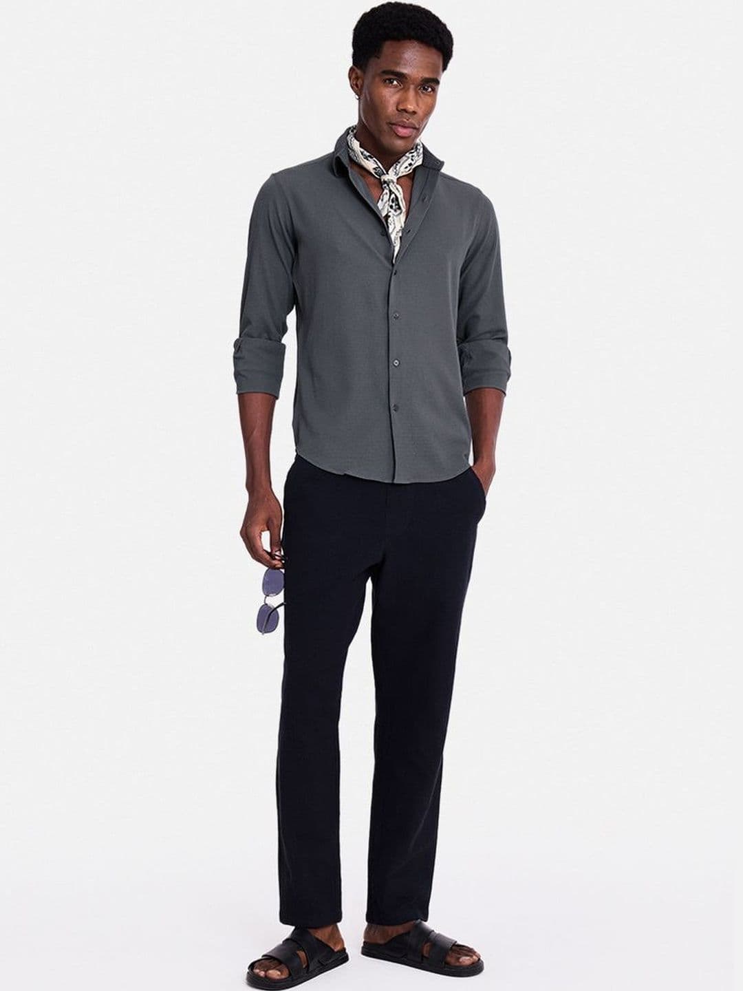 Snitch Charcoal Grey Textured Shirt thumbnail 3