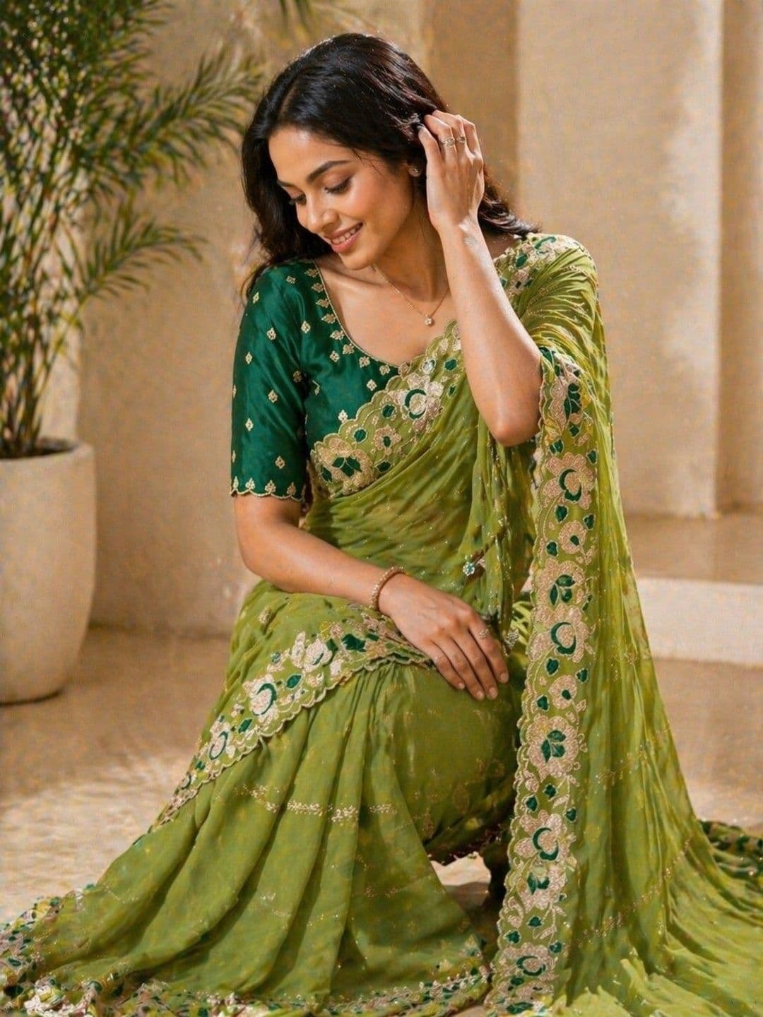 Mitera Embellished Embroidered Poly Georgette Heavy Work Banarasi Saree thumbnail 5