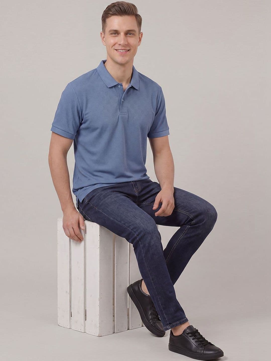 Kook N Keech Self Design Polo Collar Regular Fit T-shirt thumbnail 3