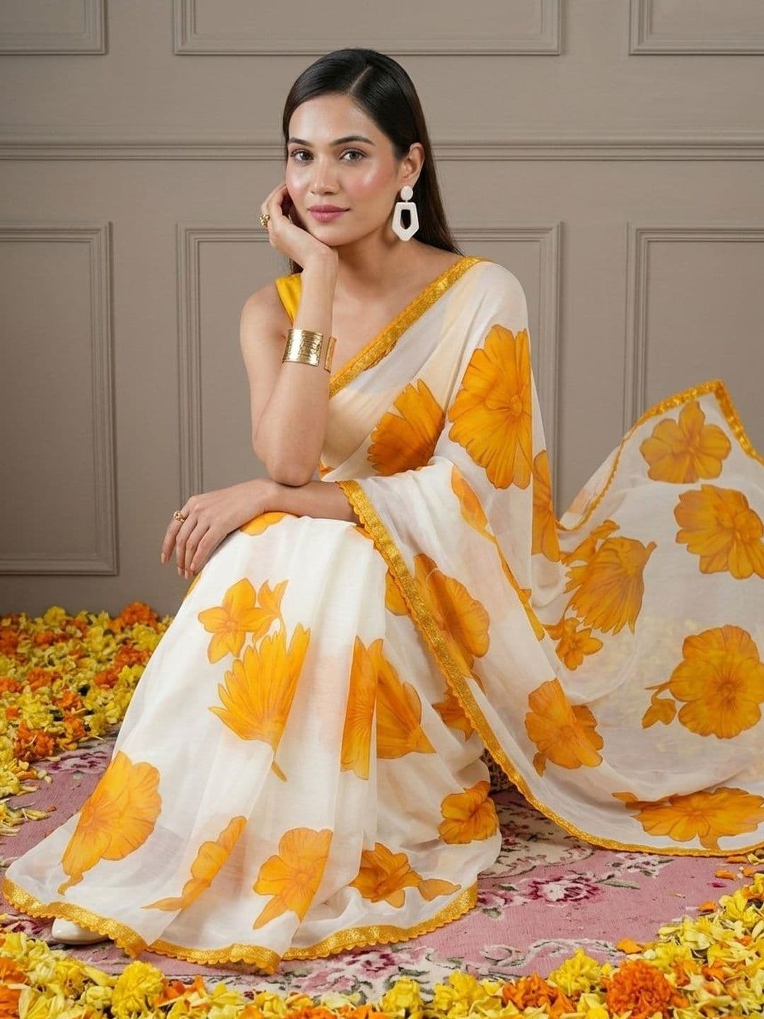Dhaaga Ghar Floral Pure Chiffon Saree thumbnail 4
