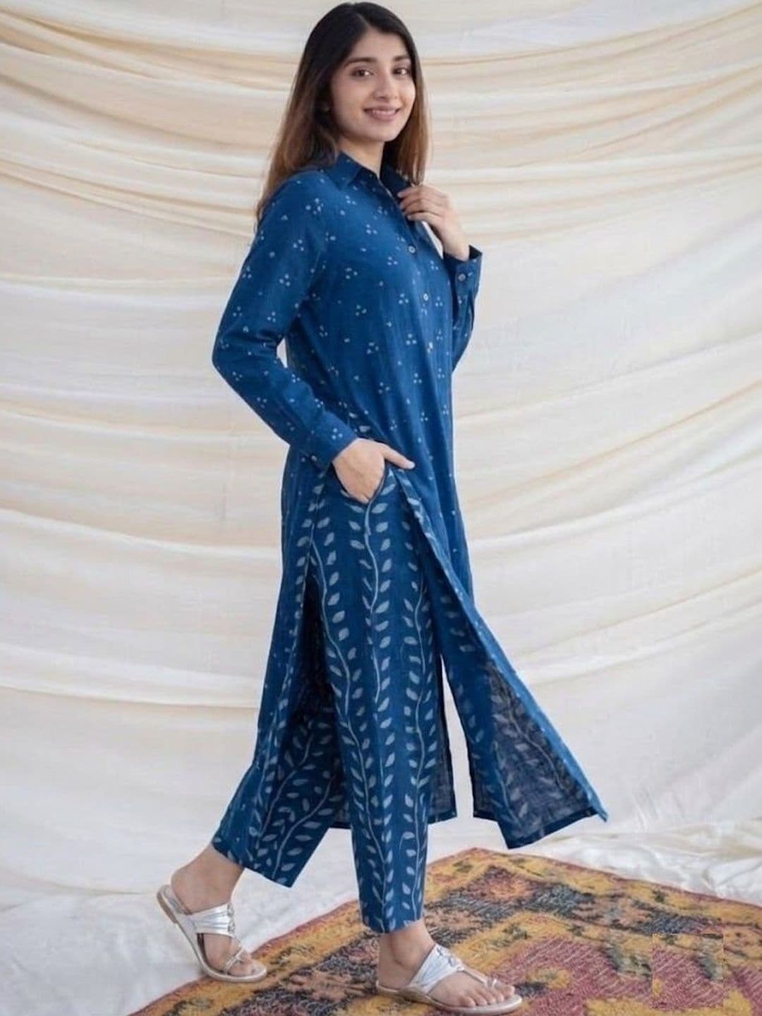 MILAAV Women Ethnic Motifs Printed Regular Pure Cotton Kurta with Trousers thumbnail 4
