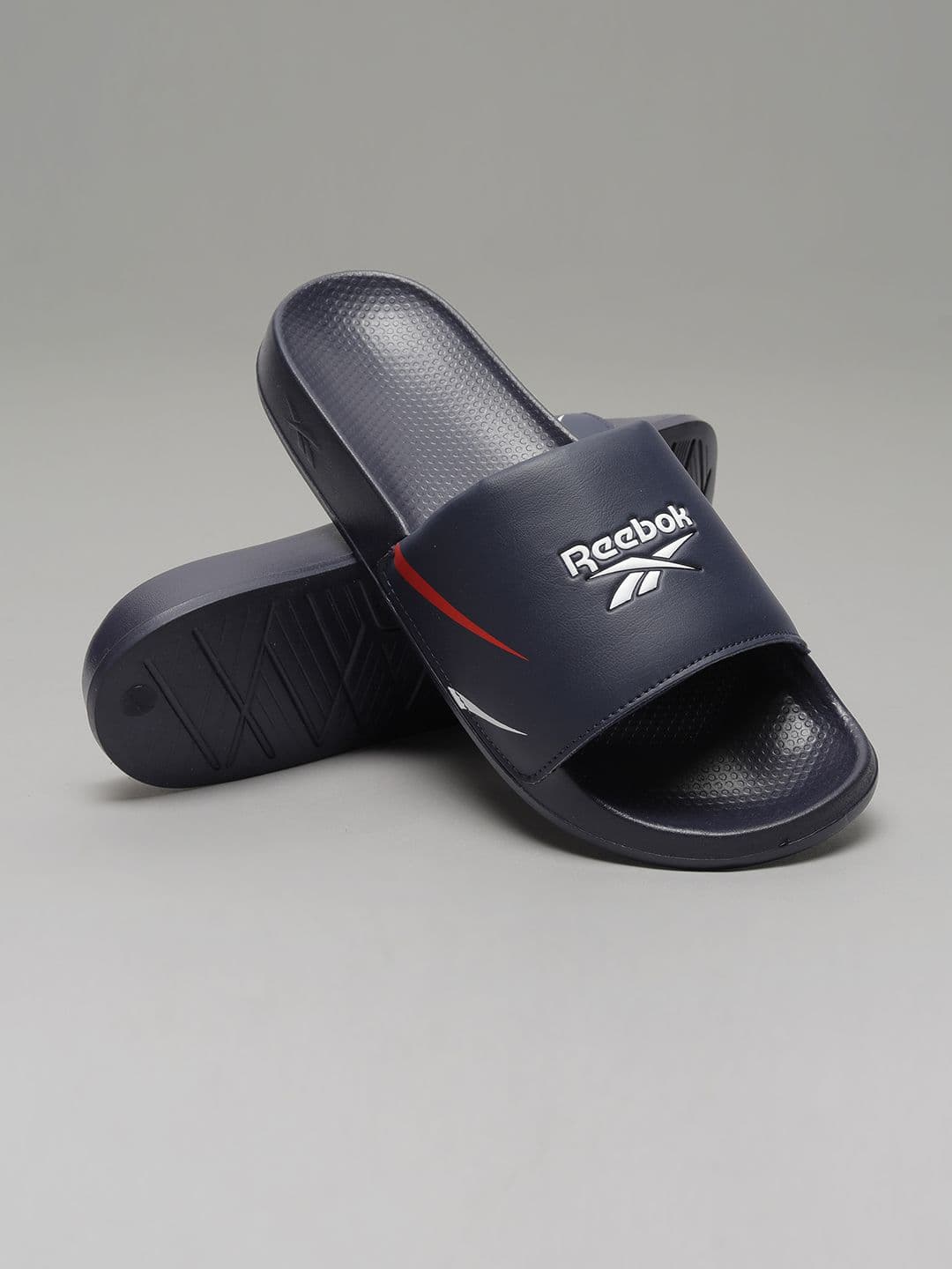 Reebok Men Navy Logo Printed Sliders thumbnail 5