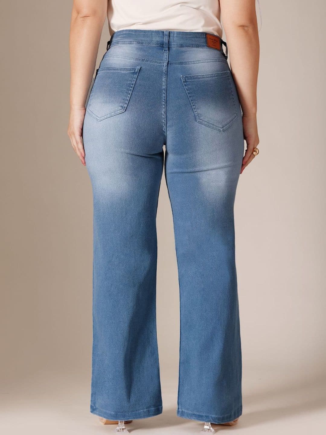 Miss Chase A+ Plus Size Women Wide-Leg Mid Rise Regular Length Blast Effect Denim Jeans thumbnail 3