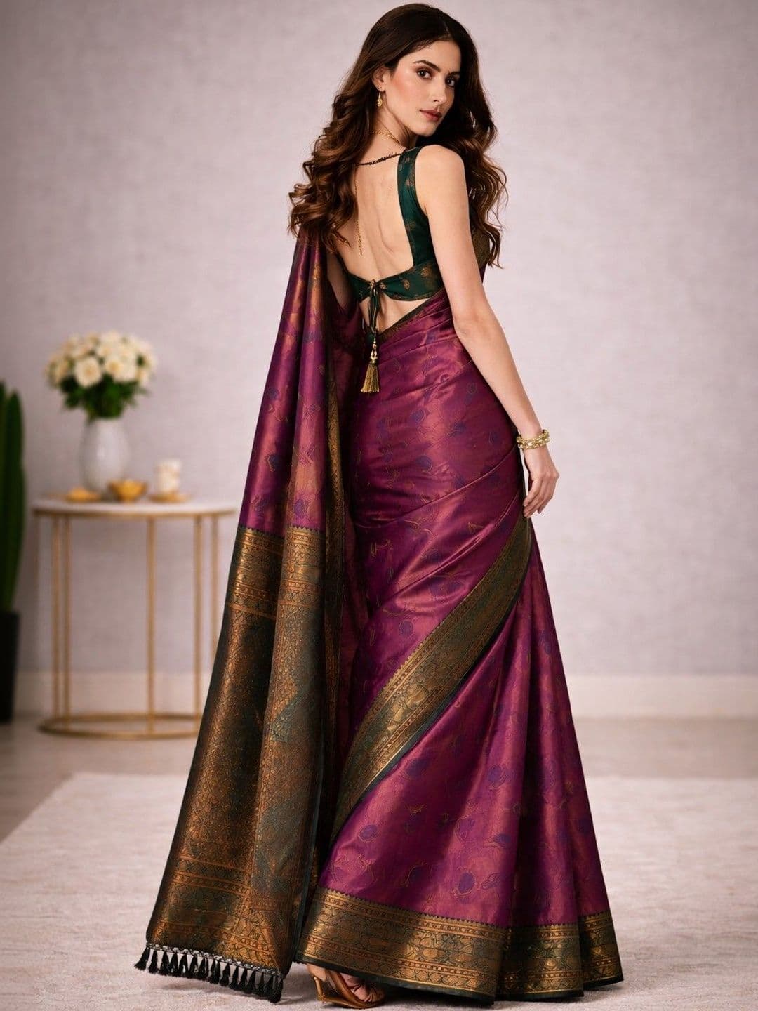 HERE&NOW Ethnic Motifs Zari Silk Blend Handloom Saree thumbnail 4