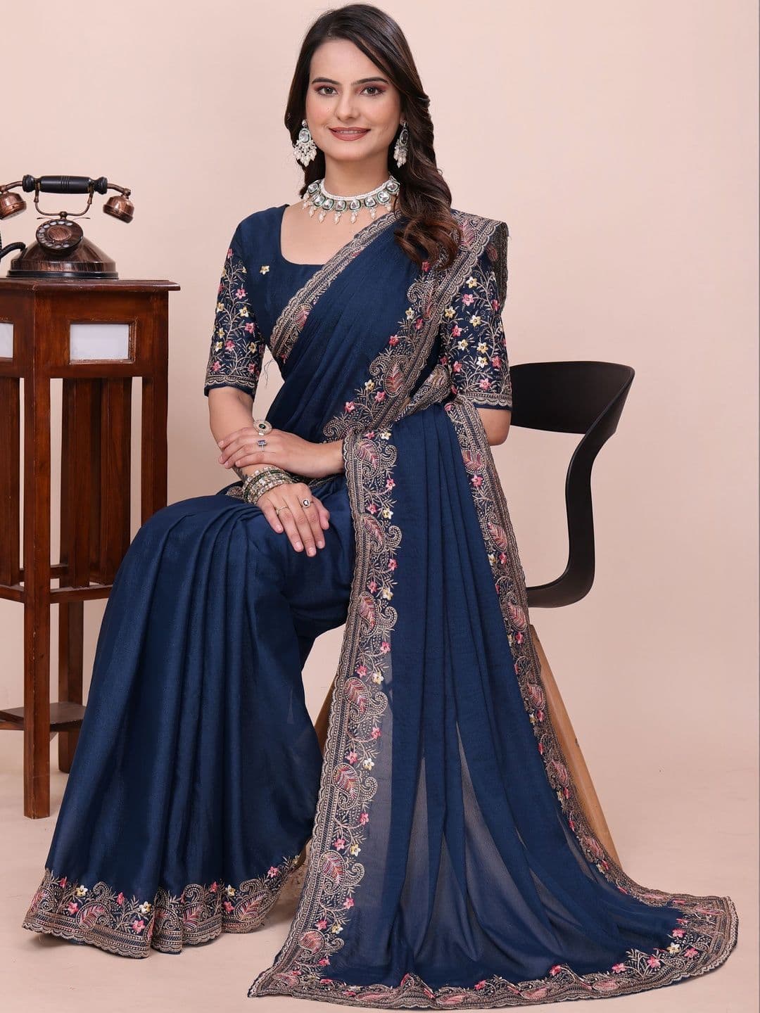 Saanvi Floral Embroidered Poly Georgette Heavy Work Saree - view 1