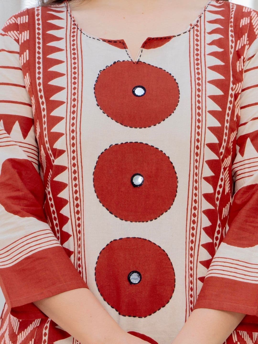 Amayra Geometric Printed Regular Mirror Work Pure Cotton Kurta with Trousers & Dupatta thumbnail 6