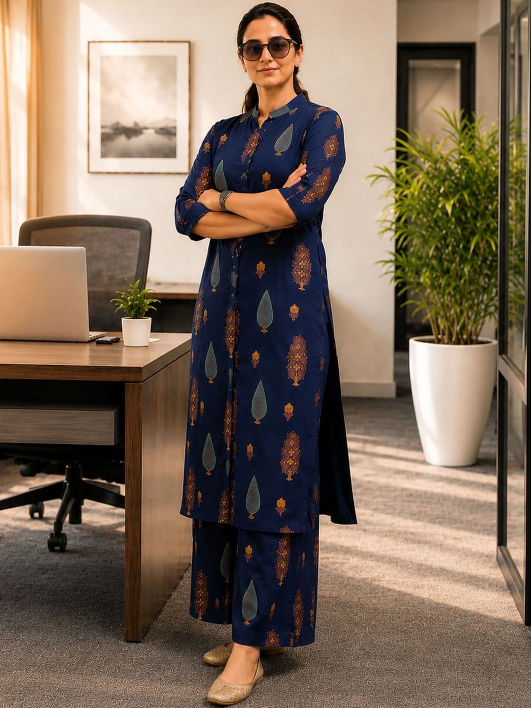 Klere Women Ethnic Motifs Printed Regular Kurta with Palazzos thumbnail 3