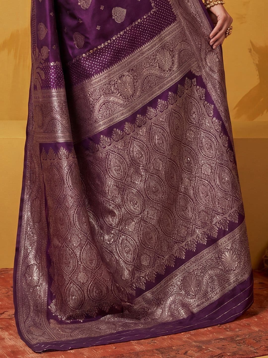 KALINI Purple Ethnic Motifs Zari Heavy Work Banarasi Saree Unstiched Blouse thumbnail 3