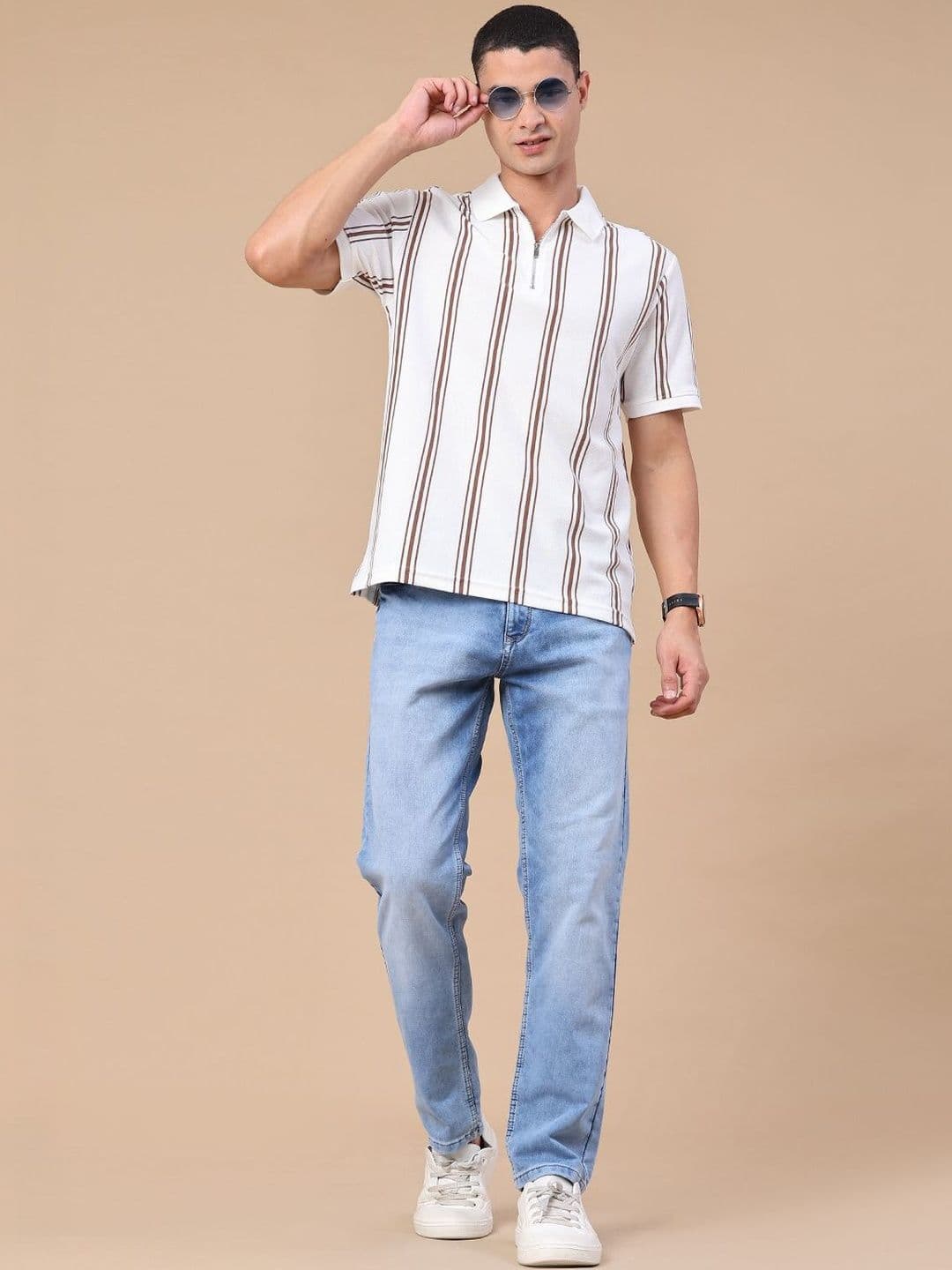 LIMEROAD Men Striped Polo Collar T-shirt thumbnail 2