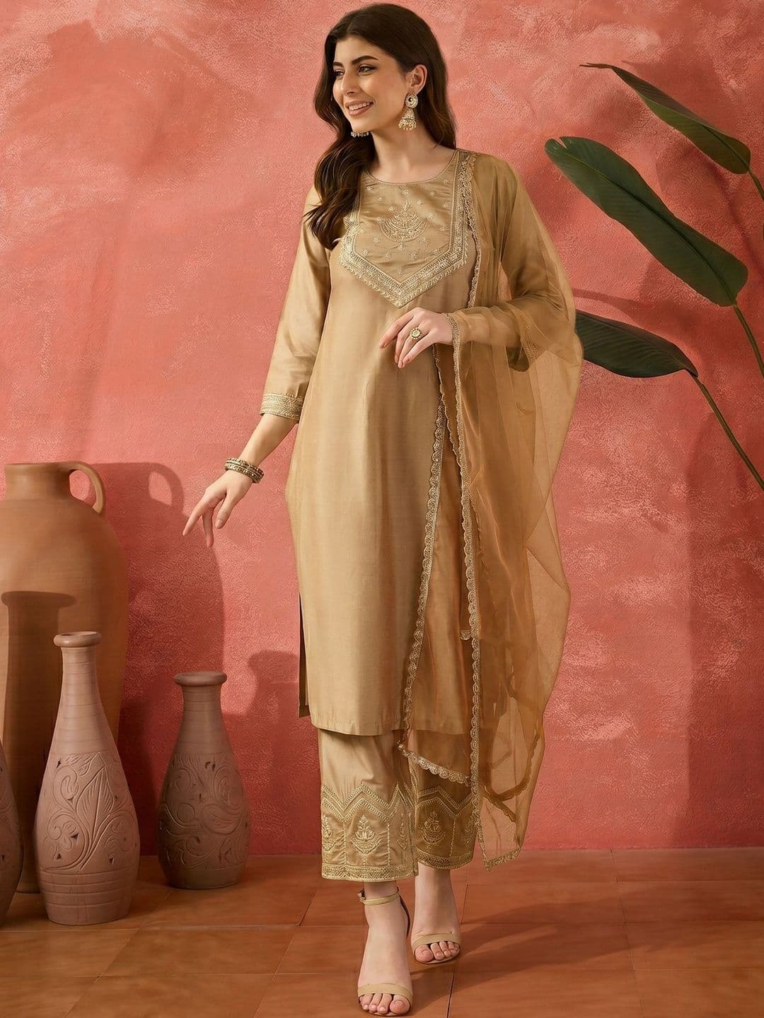 Sangria Embroidered Round Neck Kurta Sets thumbnail 4