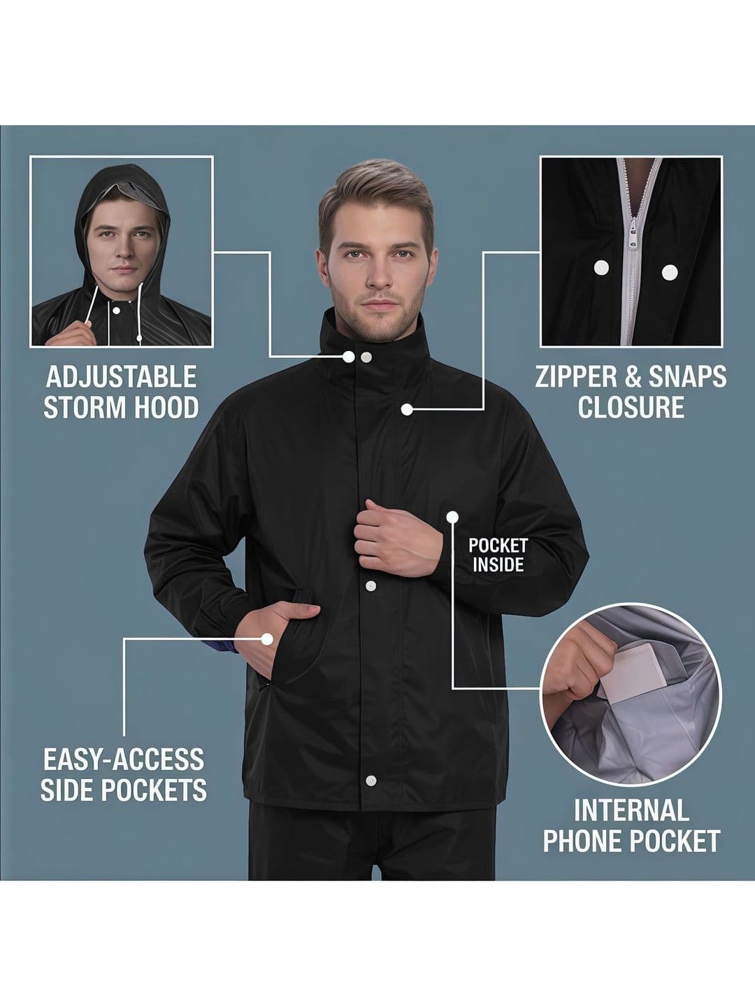 CAMISON Waterproof Hooded Rain Jacket thumbnail 3