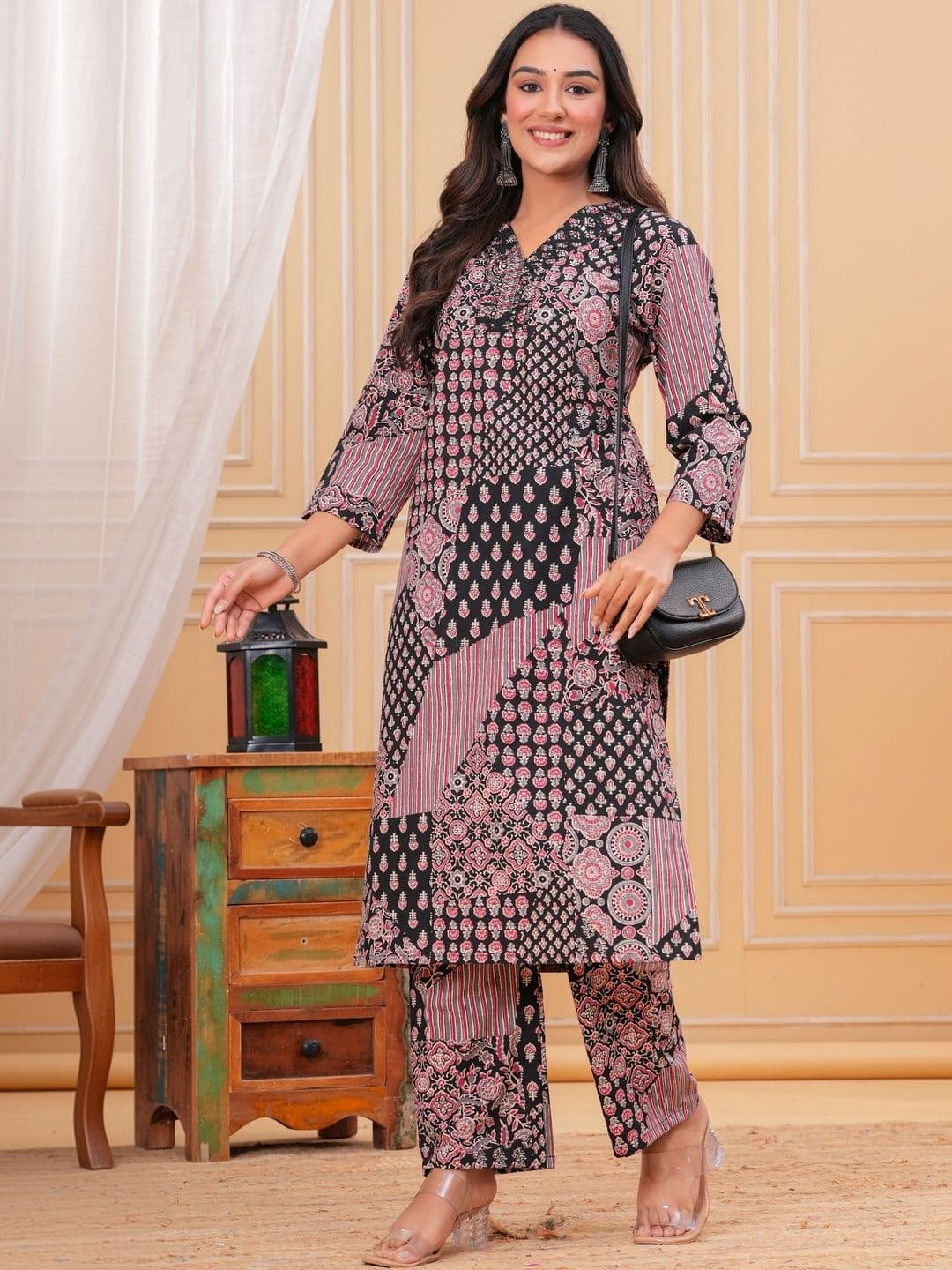KALINI Women Ethnic Motifs Printed Regular Pure Cotton Kurta with Palazzos - view 1