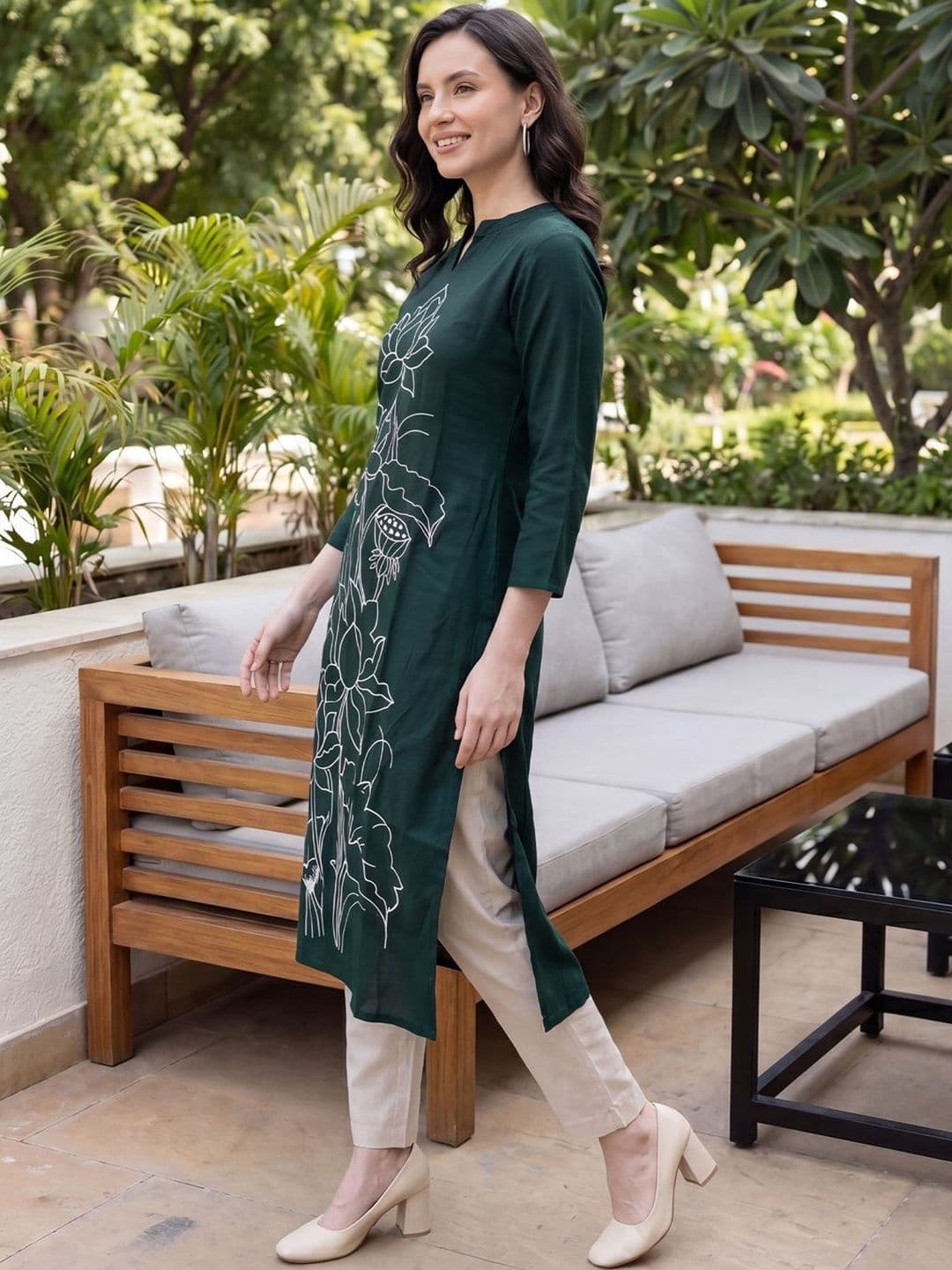 Indo Era Women Floral Embroidered Kurta thumbnail 3