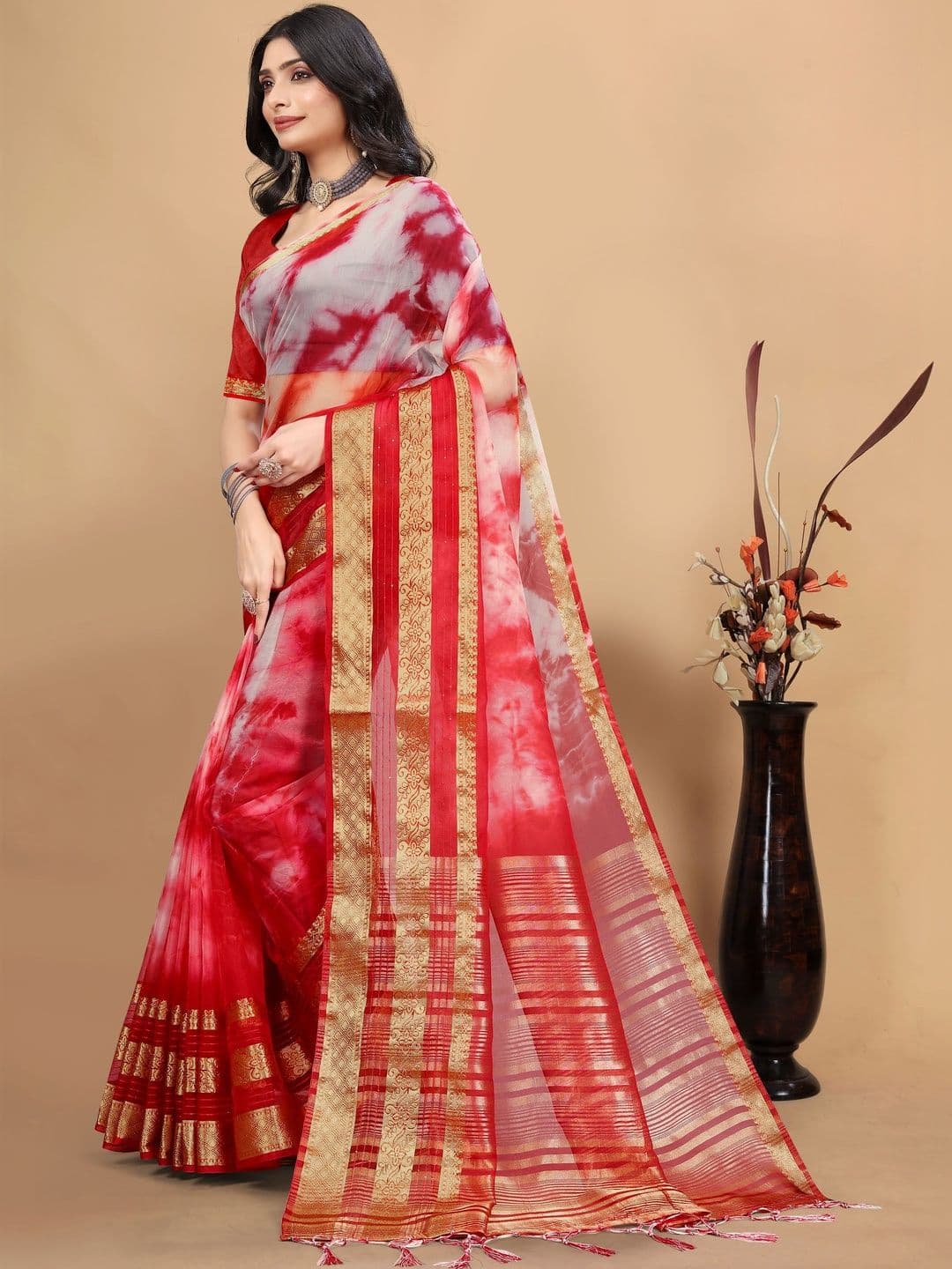 KOTHARI SBT Tie and Dye Zari Art Silk Patola Saree thumbnail 4