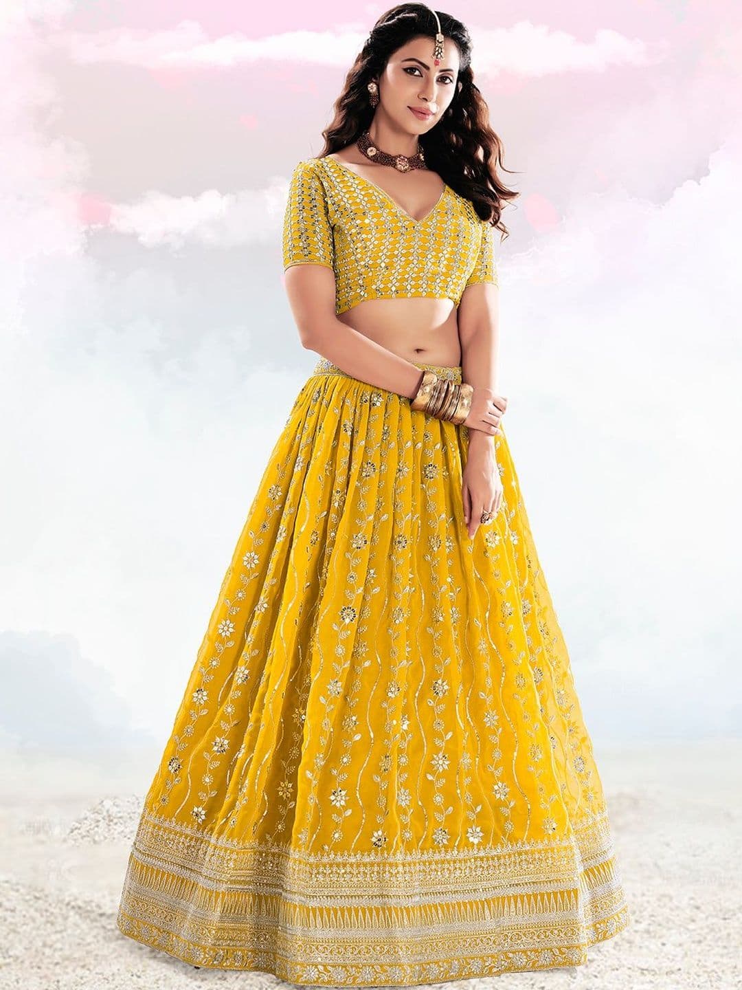 House of Pataudi Embroidered Flared Lehenga Choli  With Dupatta thumbnail 3
