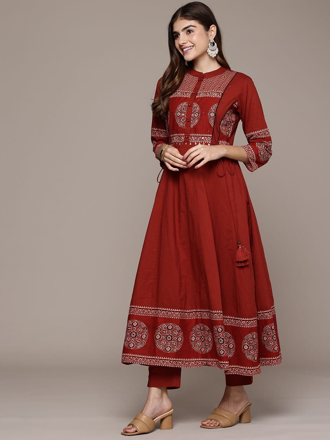 Cayman Women Printed Mirror Work Pure Cotton Kurta with Trousers & Dupatta thumbnail 8